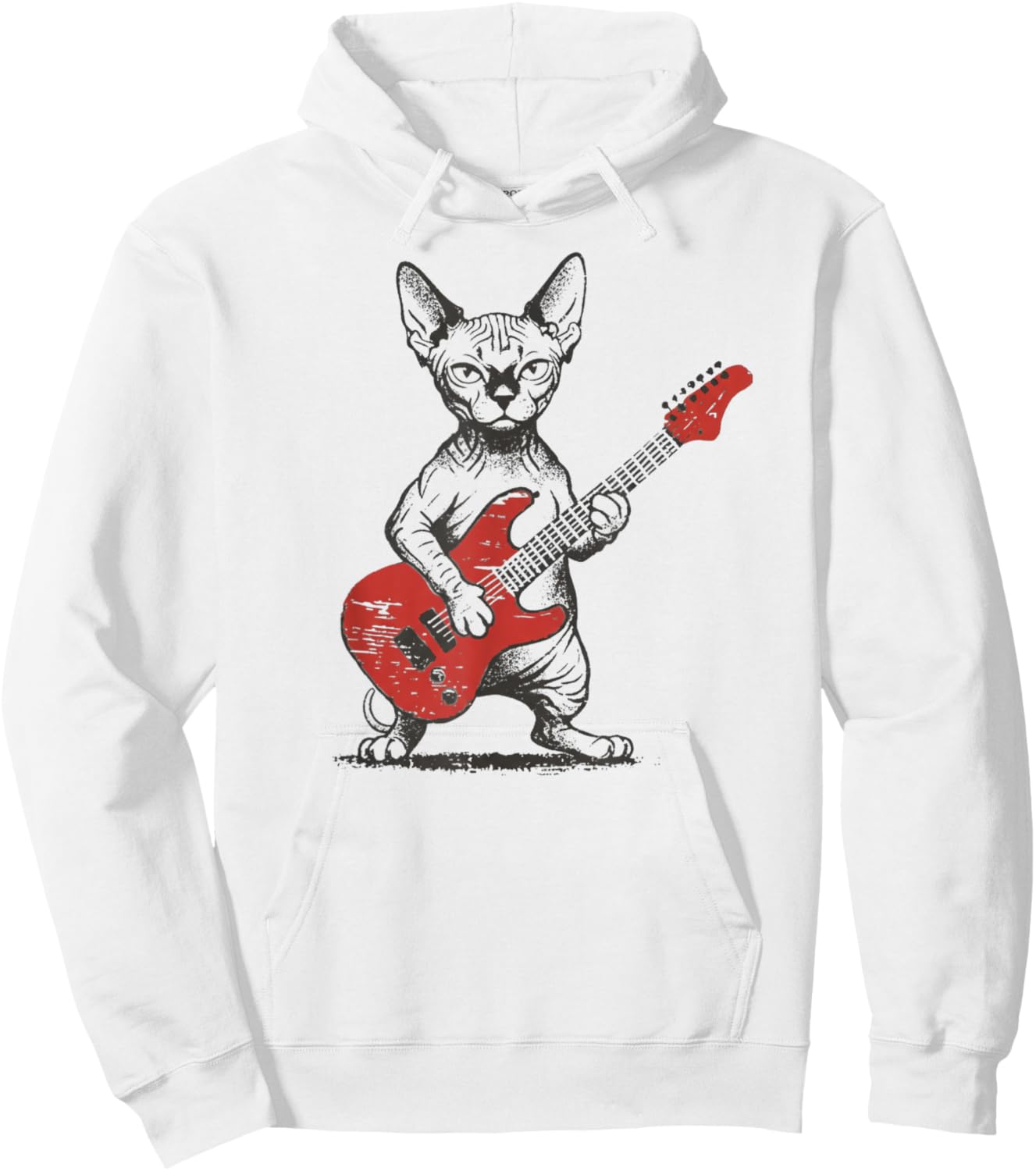 Vintage Sphynx Rock Cat Funny Cat Playing Guitar Rock Hoodie - Hoodie | White