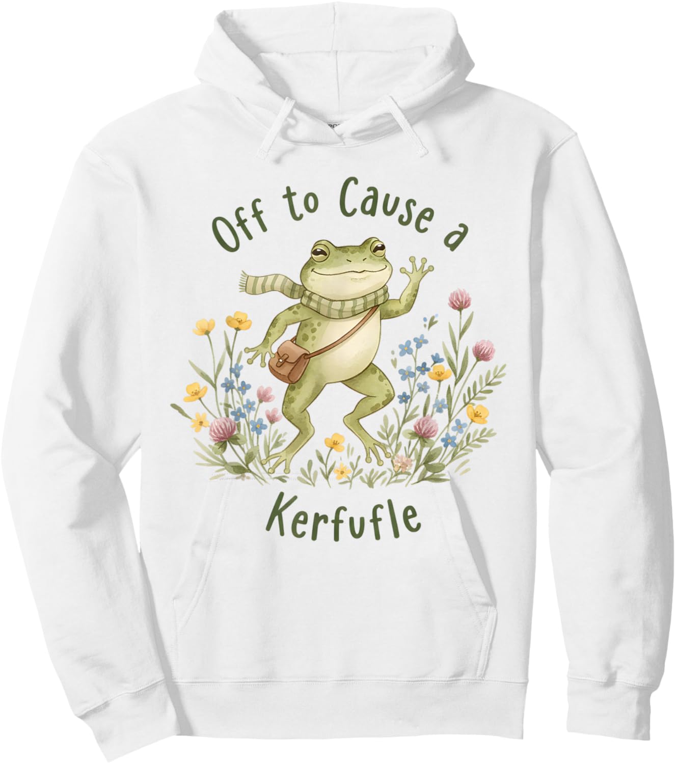 Cute Frog Off to Cause A Kerfuffle Whimsical Watercolor Hoodie - Hoodie | White