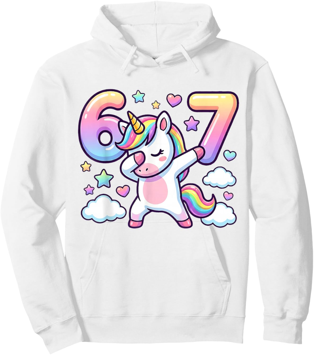 67 Unicorn for Girls Six Seven Meme Brainrot Funny Kids Boys Hoodie - Hoodie | White