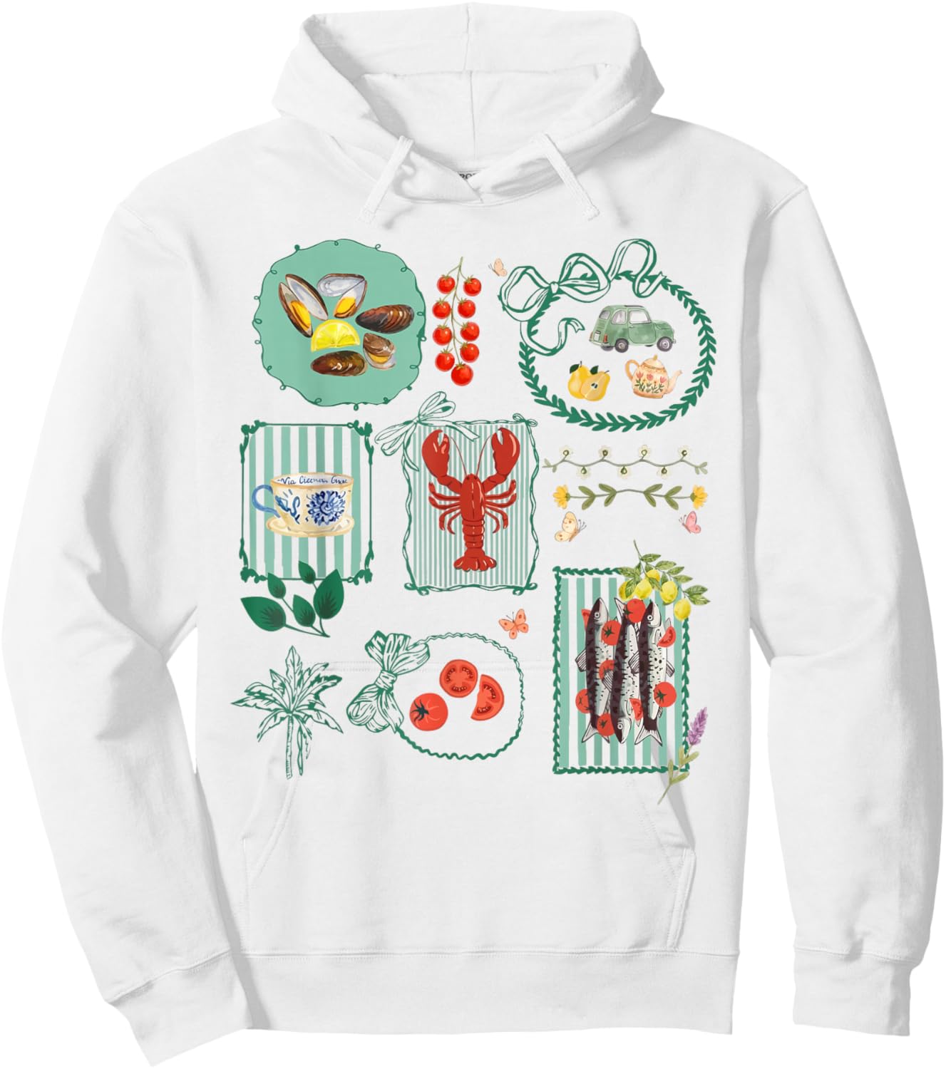 Italian Summer Scrapbook Limoncello Seafood Coastal Vibes Hoodie - Hoodie | White