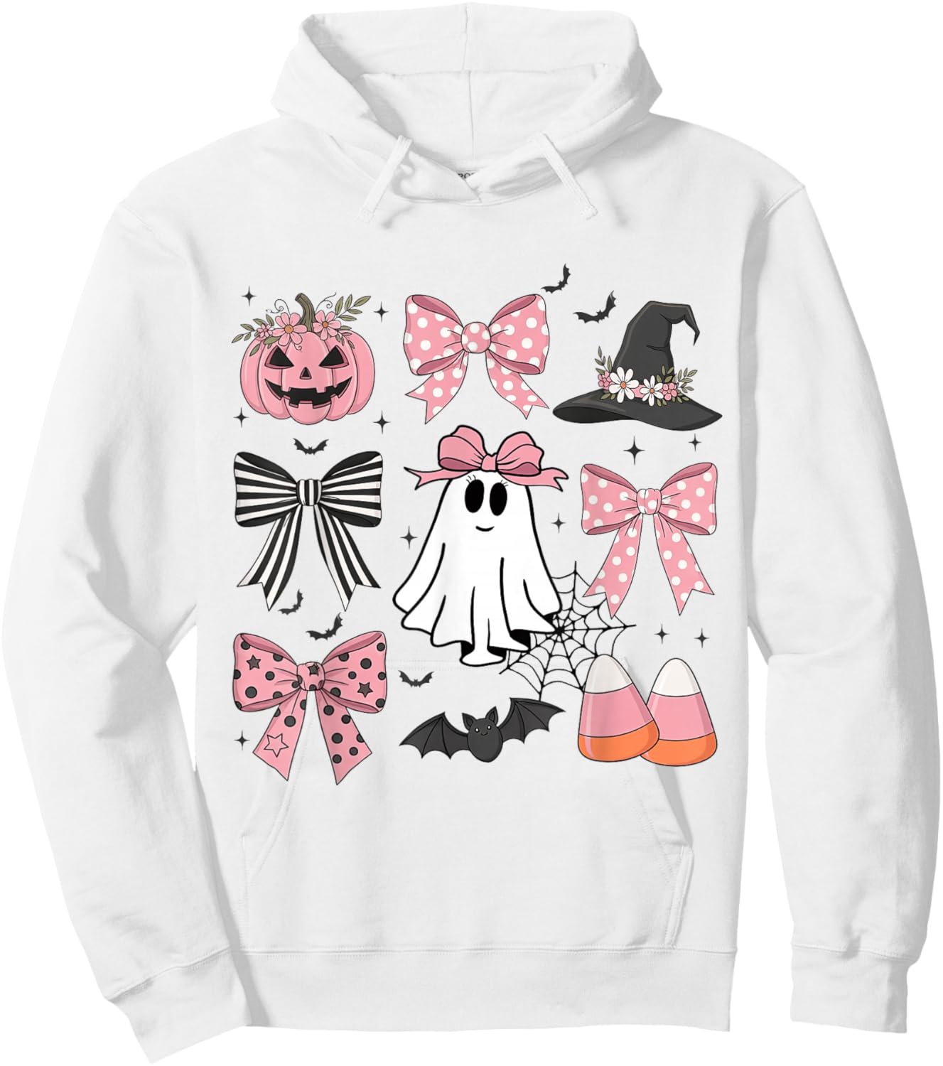 Girly Boo Ghost Halloween Coquette Bow Pumpkin Spooky Season Hoodie - Hoodie | White
