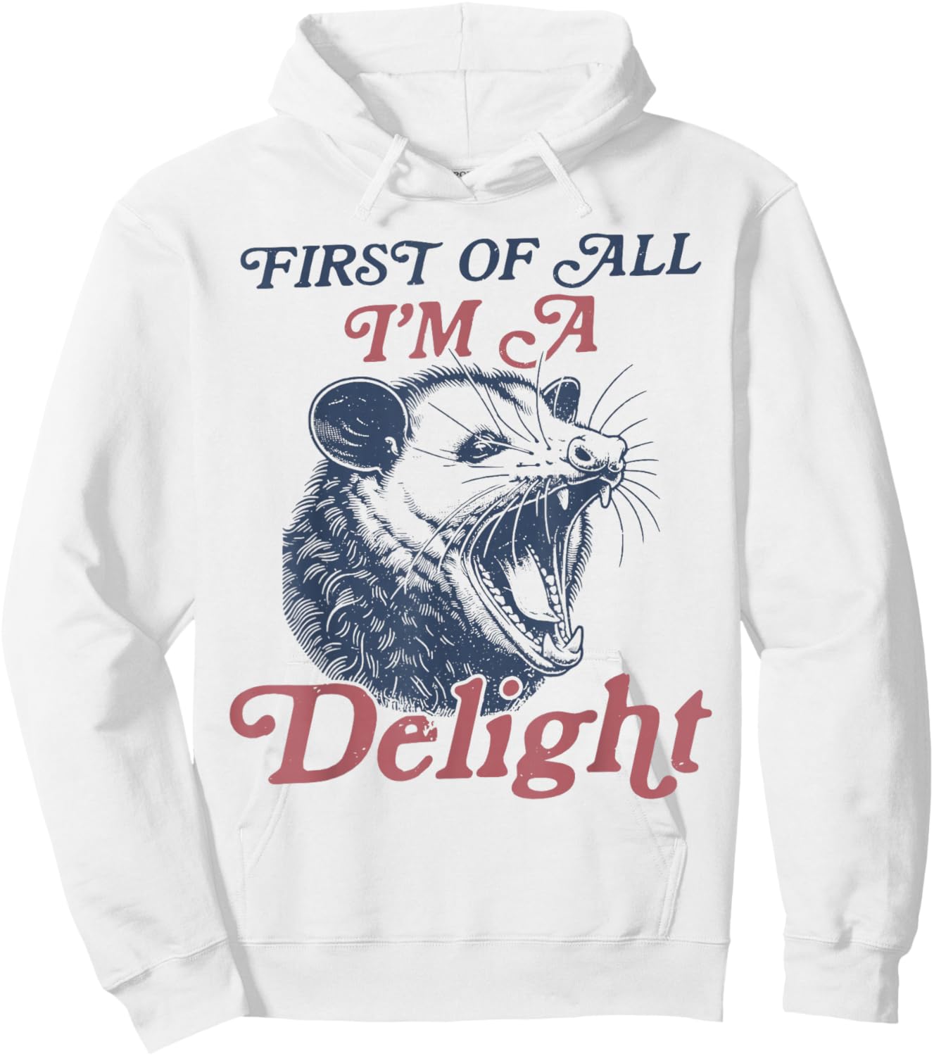 First Of All I'm A Delight Sarcastic Angry Opossum Possum Hoodie - Hoodie | White