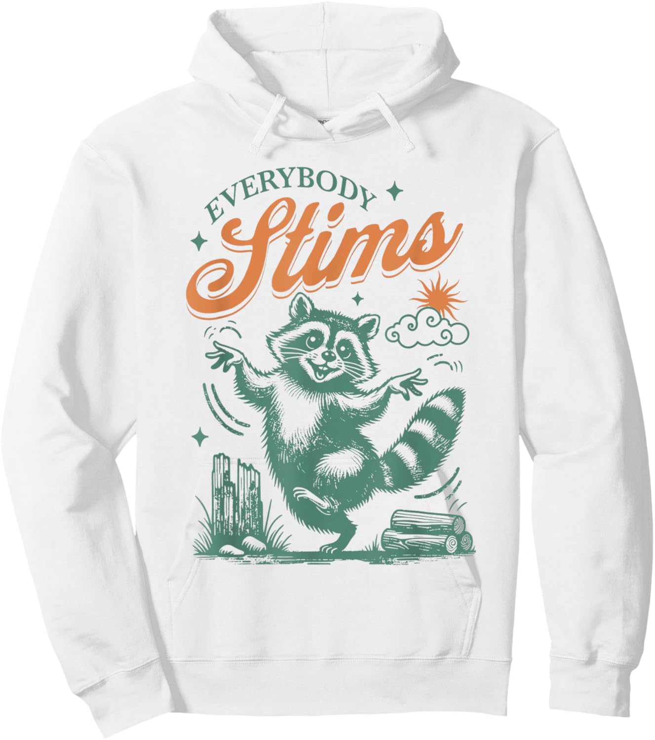 Everybody Stims SPED Teacher Autism Awareness Raccoon Print Hoodie - Hoodie | White