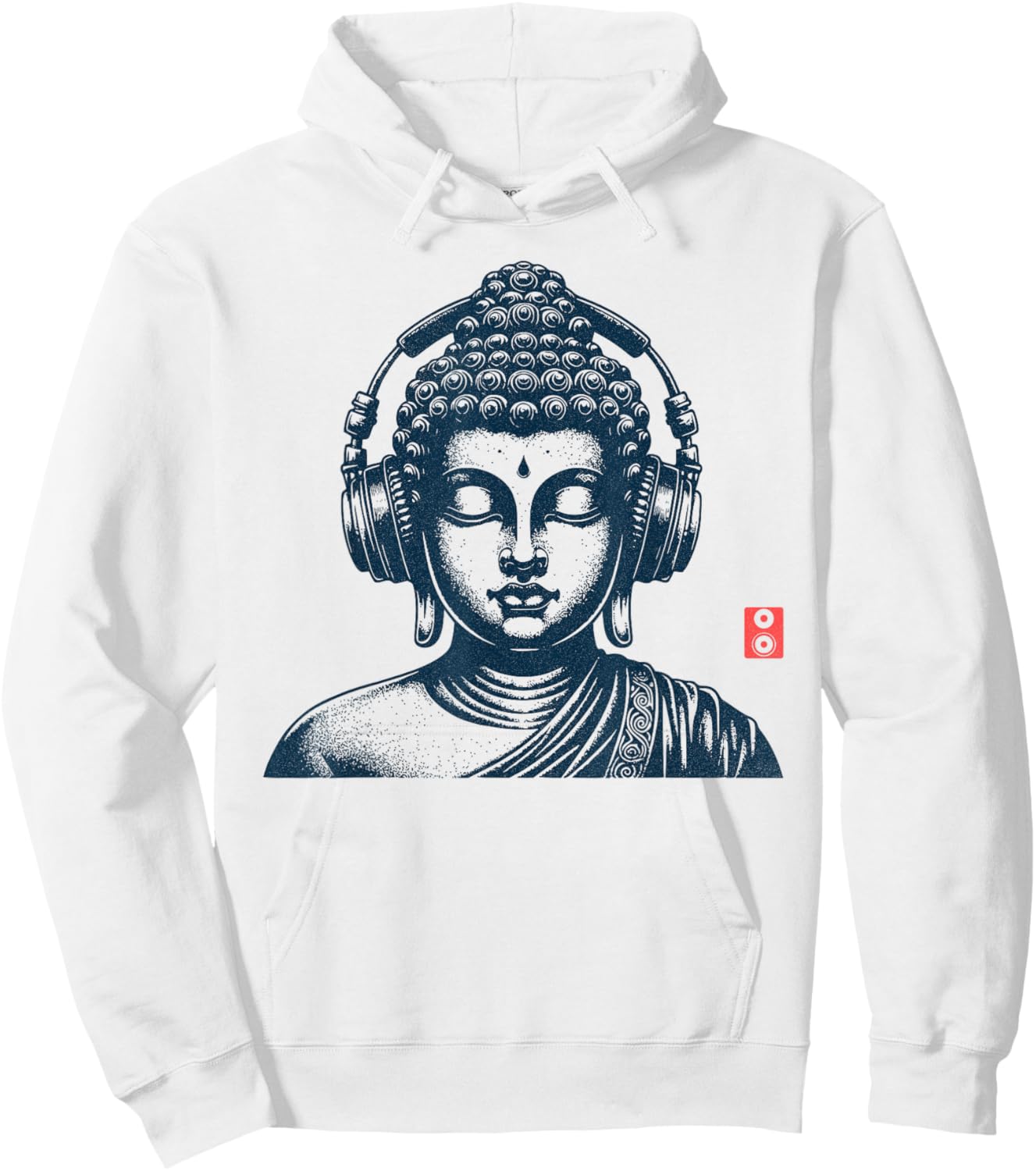 Buddha Wearing Headphones Vintage Retro Grey , -Adult, Short Sleeve, Music, Buddha, Relax Hoodie - Hoodie | White