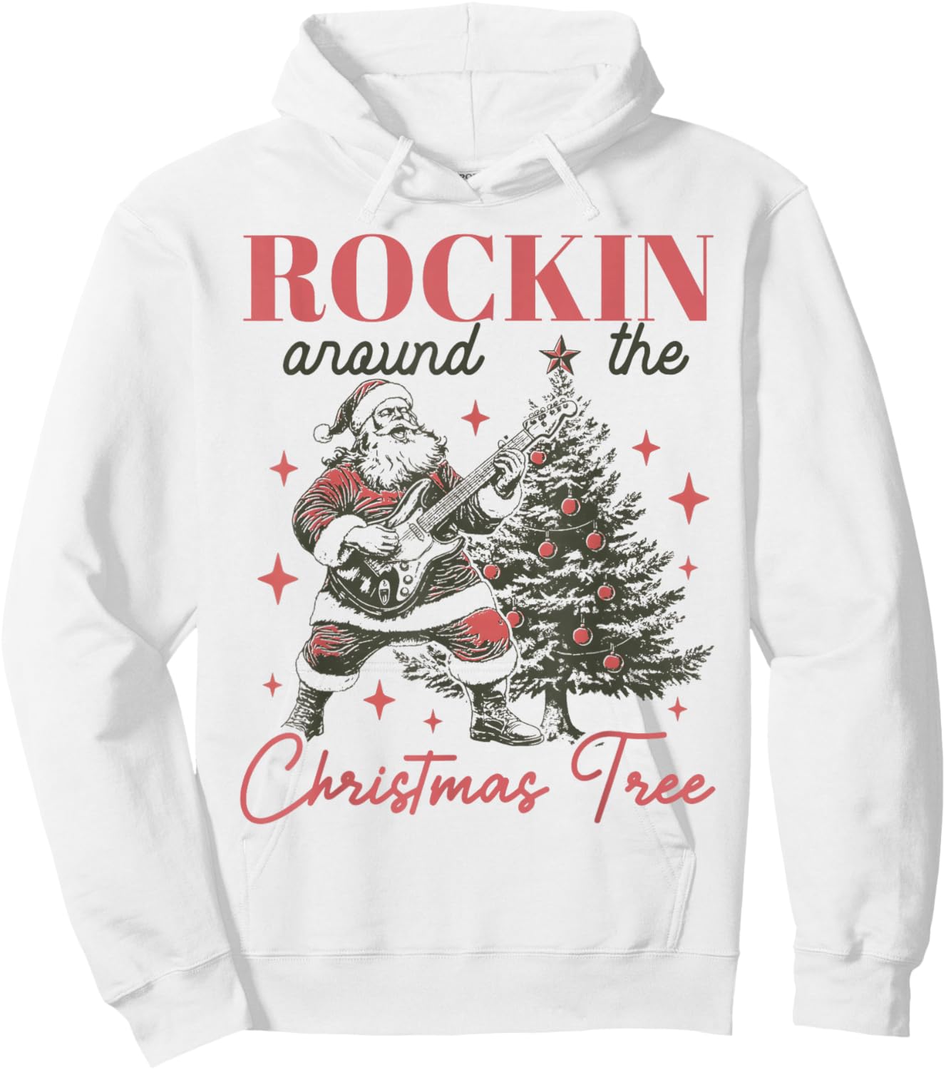 Rocking Around The Christmas Tree Santa Rock and Roll Guitar Hoodie - Hoodie | White