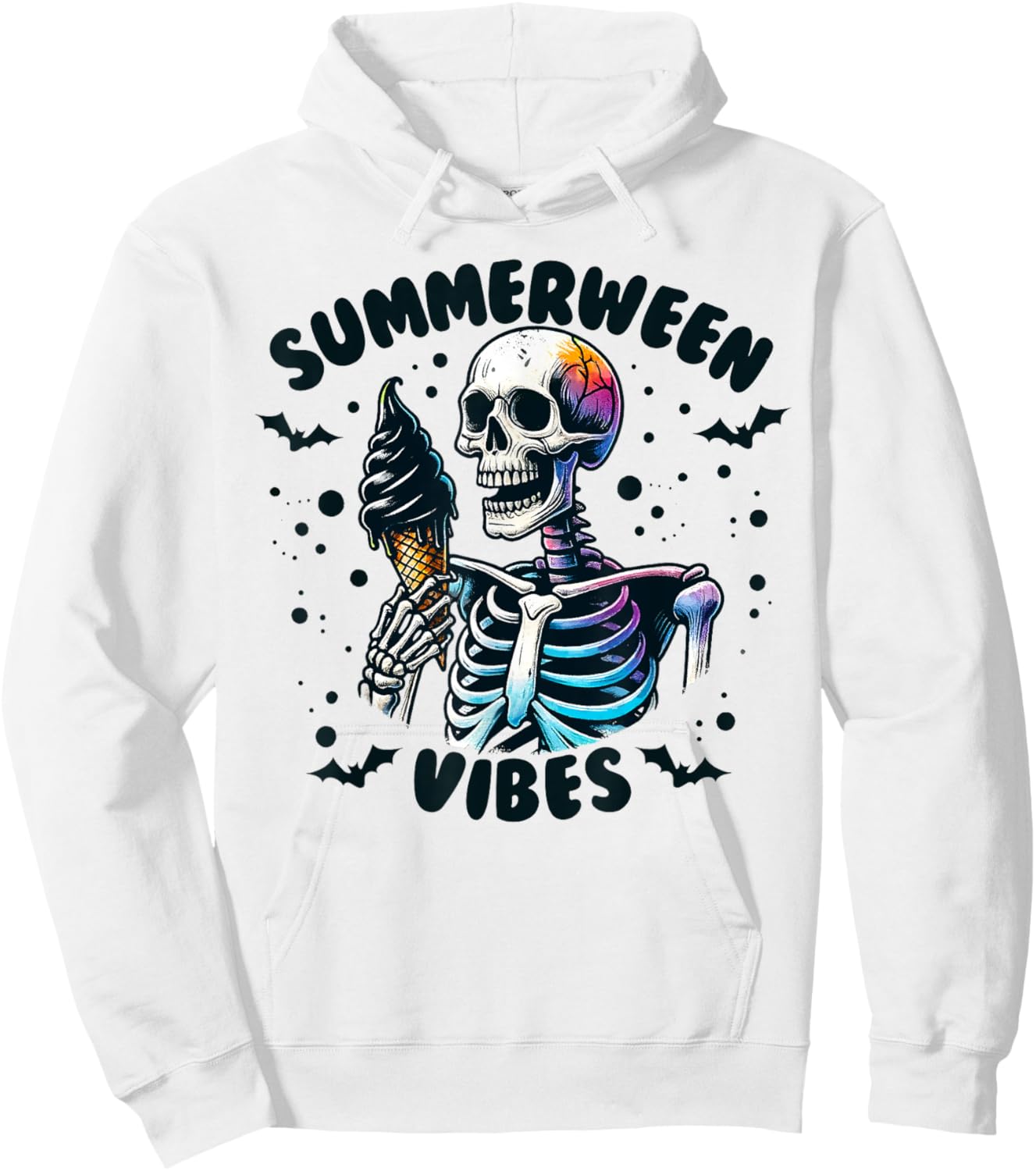 Summerween Vibes Skeleton Ice Cream Summer Vacation Funny Hoodie - Hoodie | White