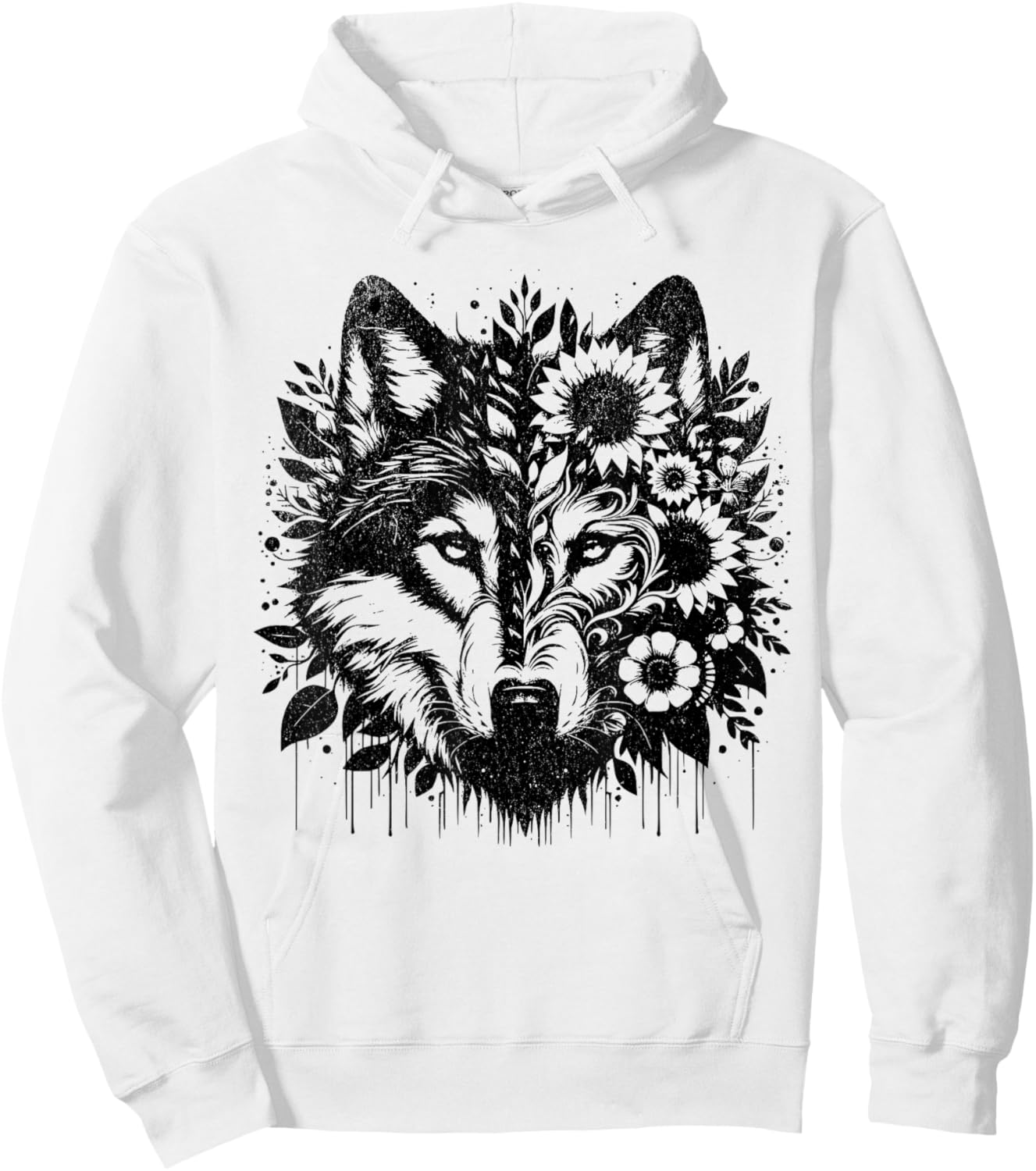 Sunflower Wolf Flowers Wolf Face for Wolves Lover women wolf Hoodie - Hoodie | White