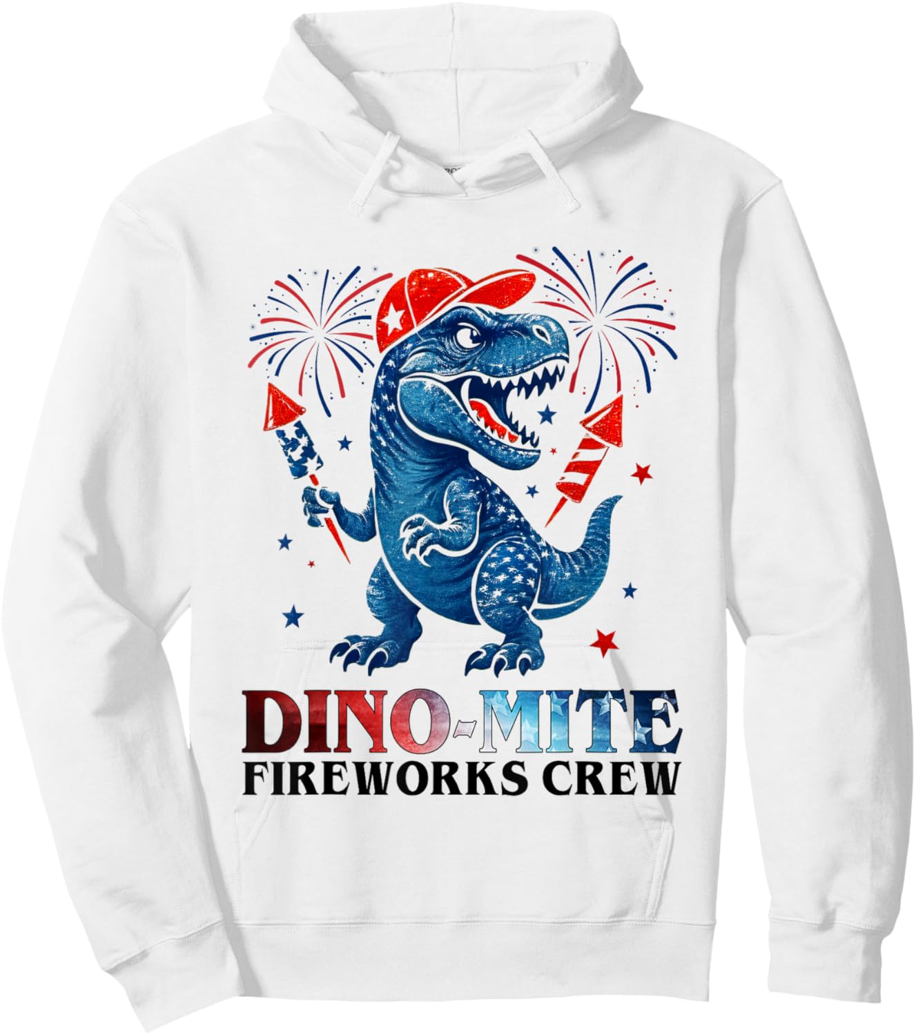 Dino-Mite Fireworks Crew Dinosaur USA Flag 4th Of July Kids Hoodie - Hoodie | White