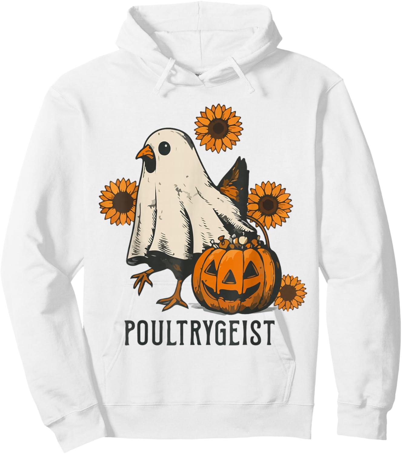 Poultrygeist Sunflower Chicken Ghost Halloween Spooky Season Hoodie - Hoodie | White