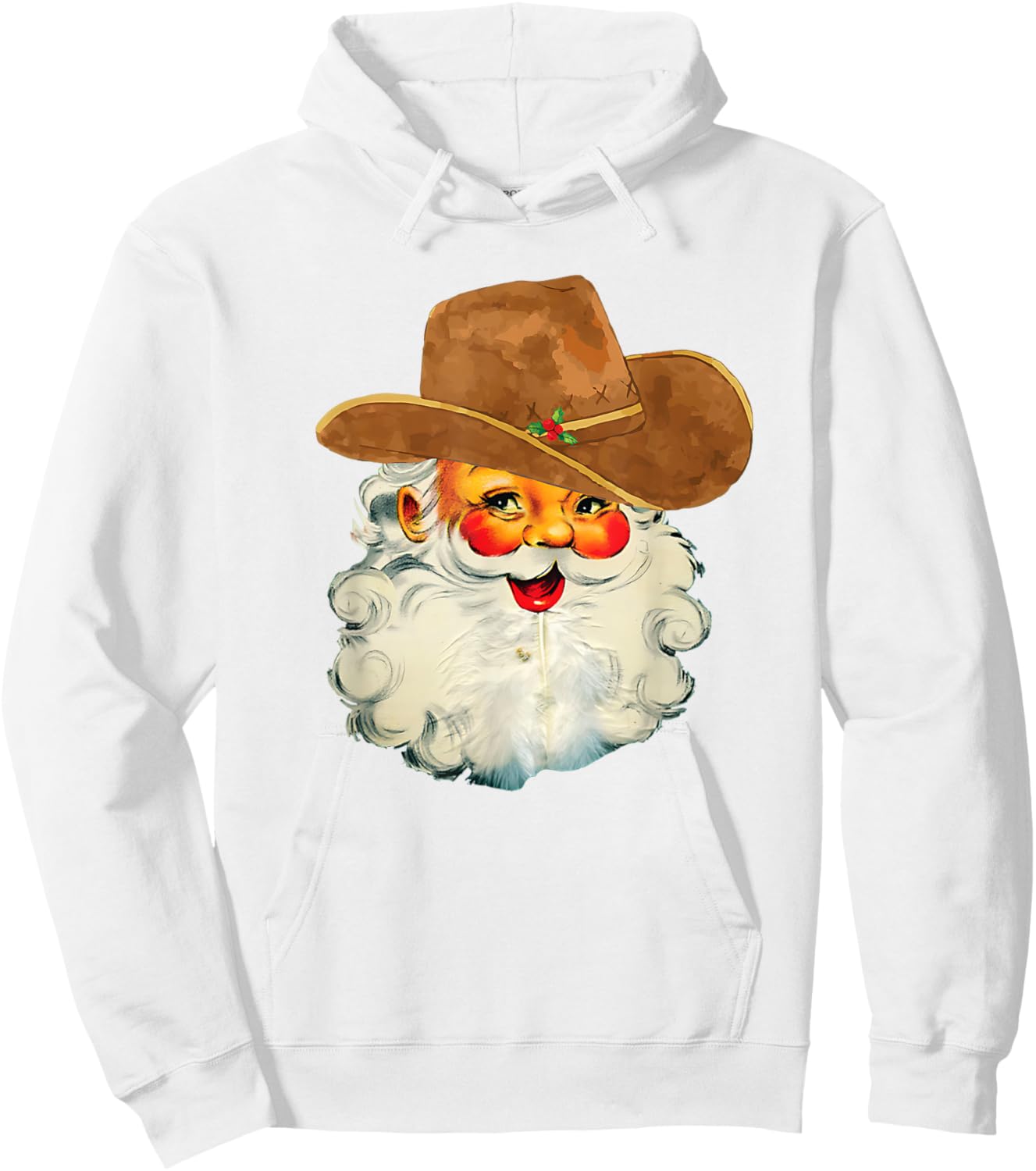 Santa Cowboy Western Christmas Xmas Holiday Pajamas Hoodie - Hoodie | White