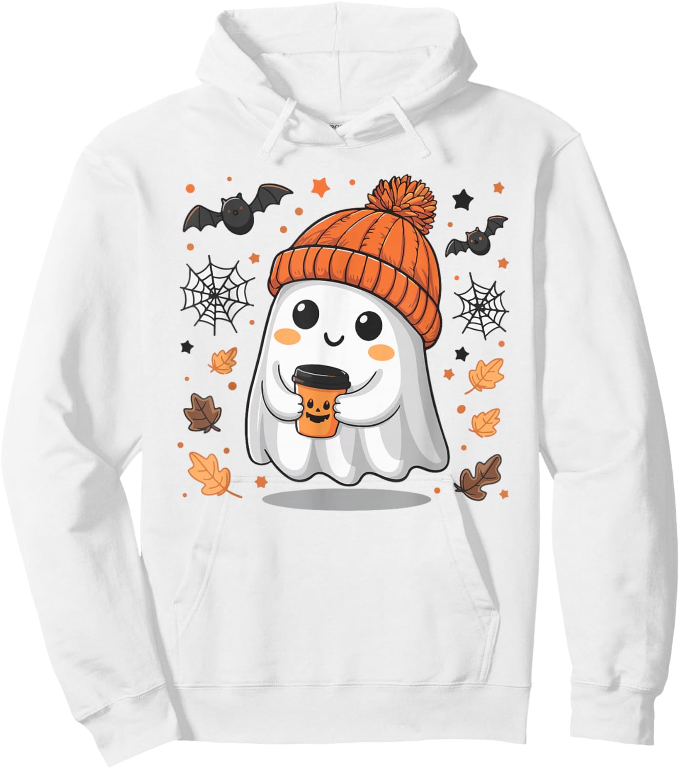 Cute Ghost Drinking Coffee Halloween Ghost Ice Coffee Hoodie - Hoodie | White