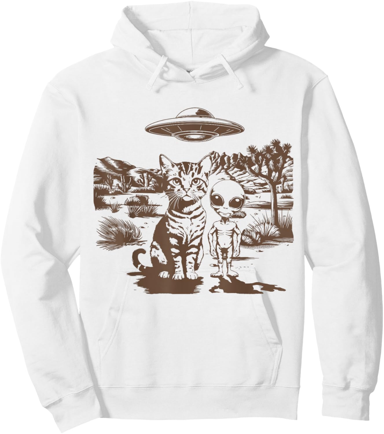 UFO Cat Western Alien Vintage 90s Wild West Funny Cowboy Cat Hoodie - Hoodie | White