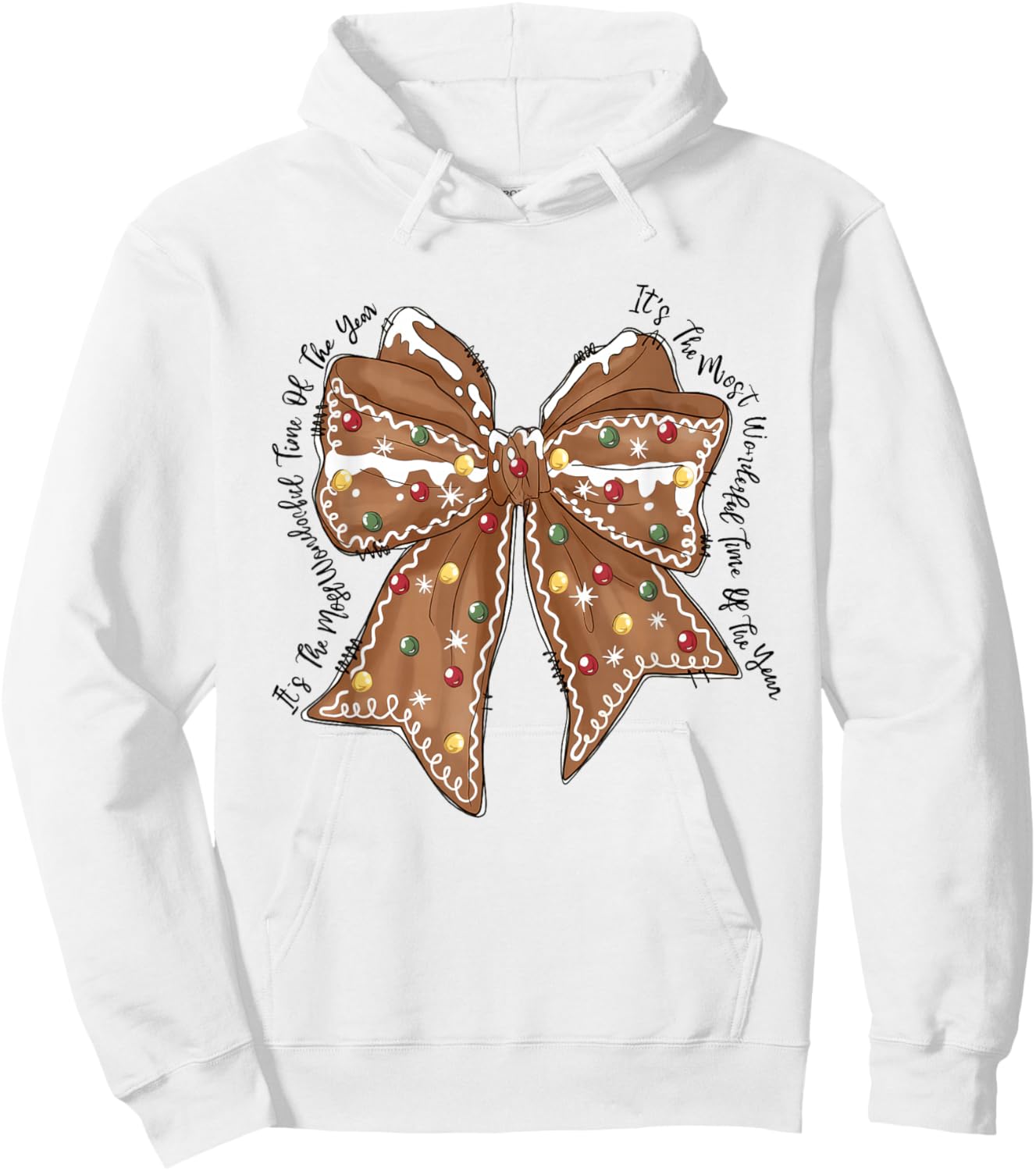 Funny Christmas Outfit Women Kids Christmas Gingerbread Coquette Bow Xmas Hoodie - Hoodie | White
