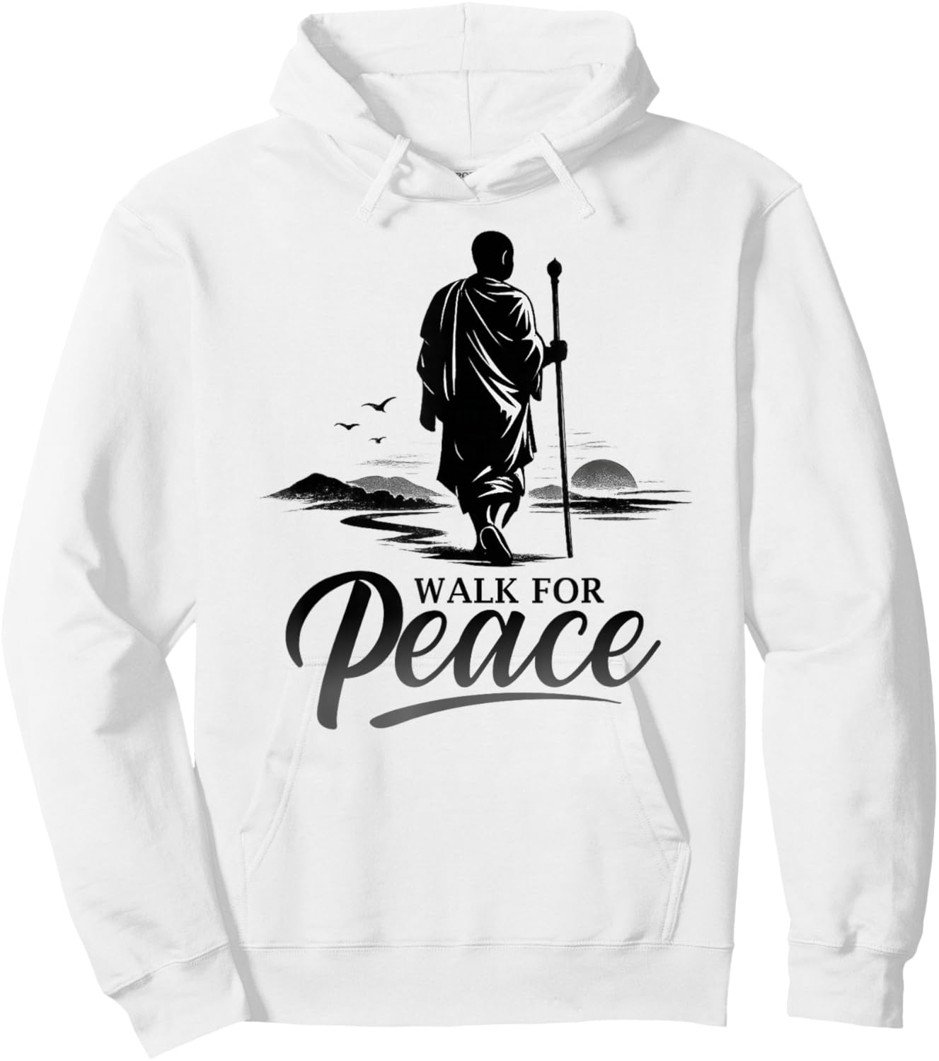 Retro Walk for Peace Monks with Dog Aloka Art Zen Minimalist Hoodie - Hoodie | White