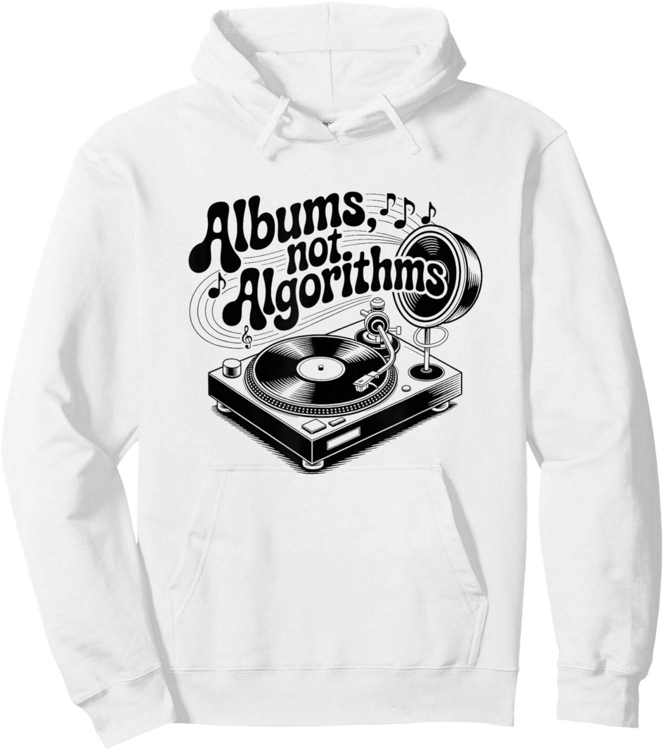Albums Not Algorithms Retro Music Statement Hoodie - Hoodie | White