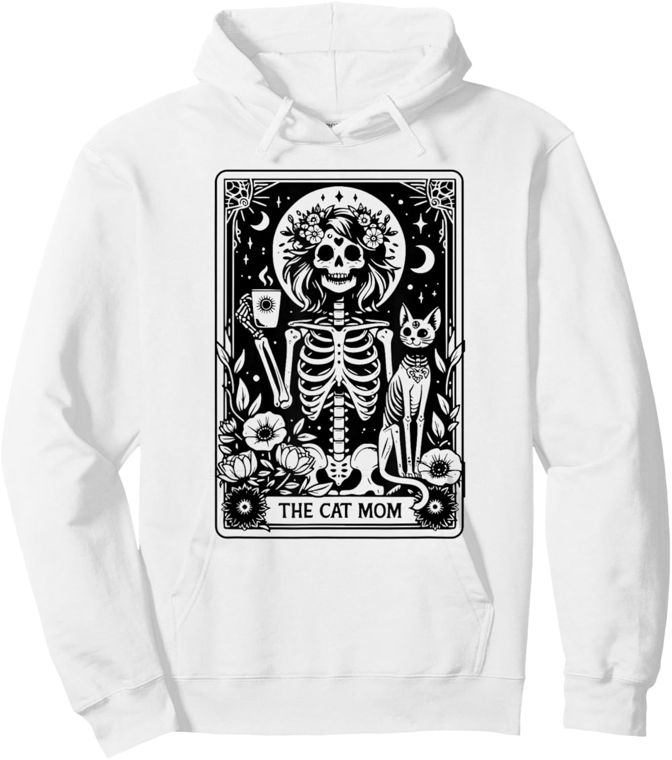 Skeleton The Cat Mom Tarot Card, Funny Cat Mama Mother's Day Hoodie - Hoodie | White