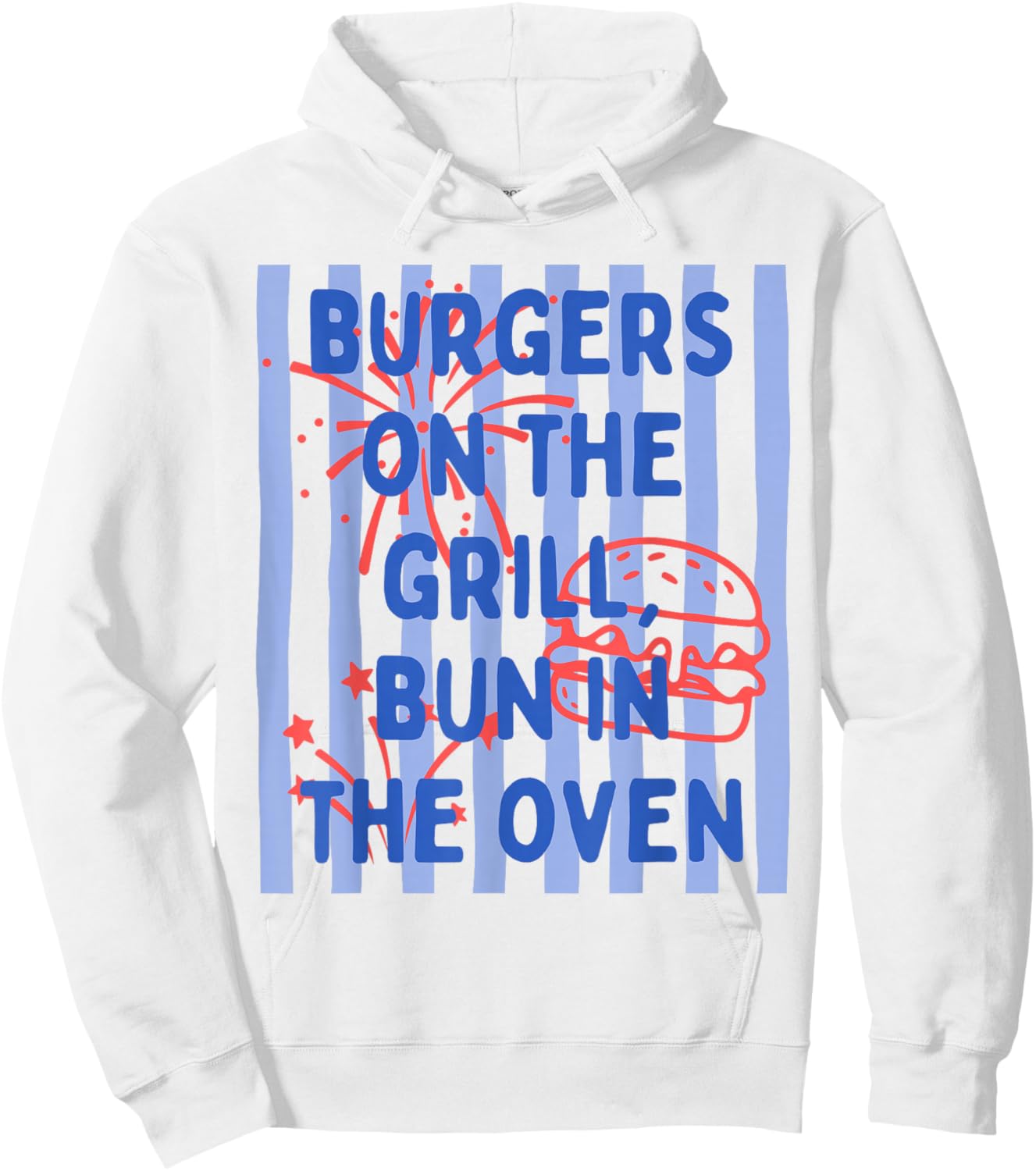 Daisy Striped Burgers On The Grill Bun in The Oven Pregnant Hoodie - Hoodie | White