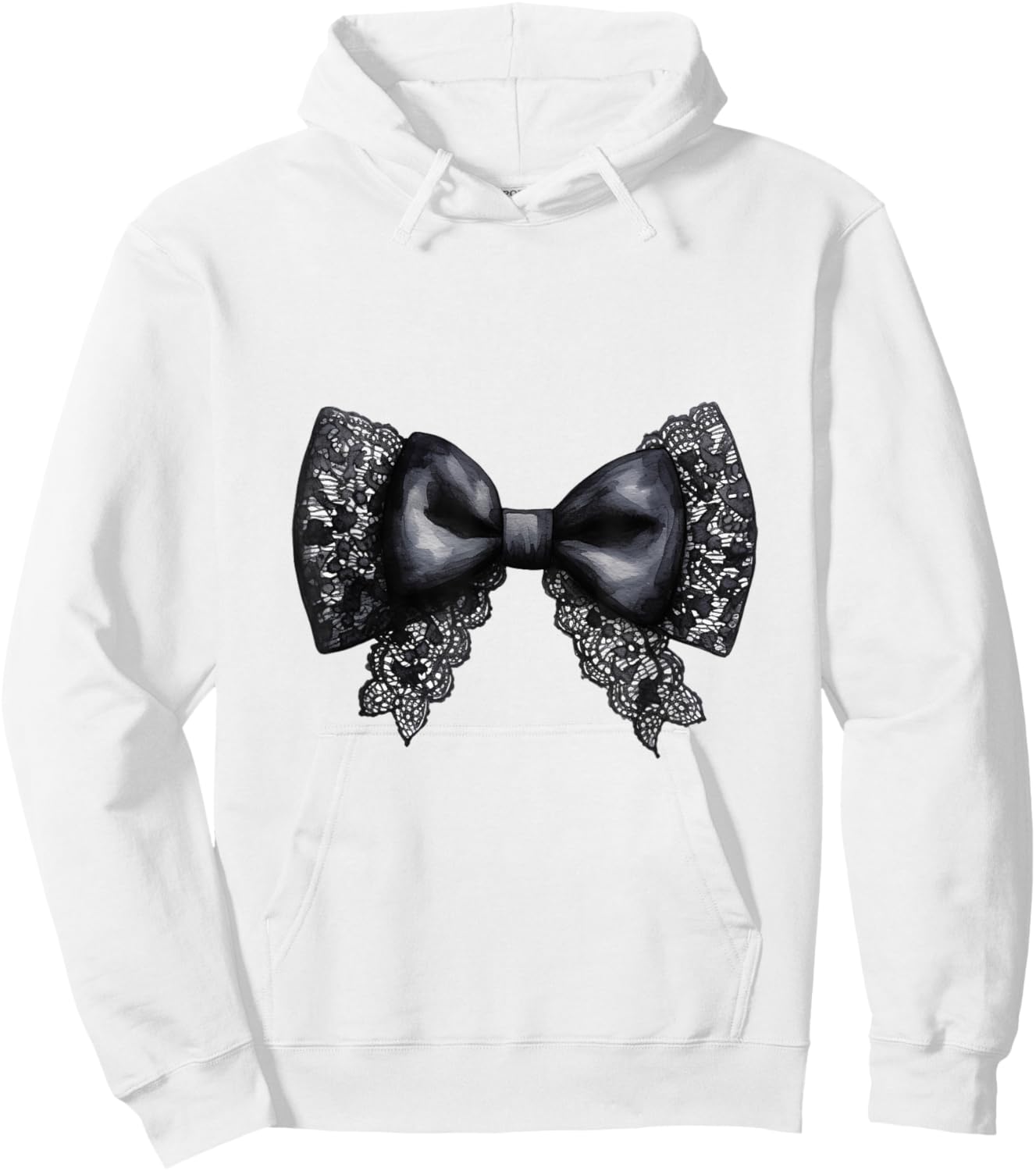 Black Lace Bow Design Girly Hoodie - Hoodie | White