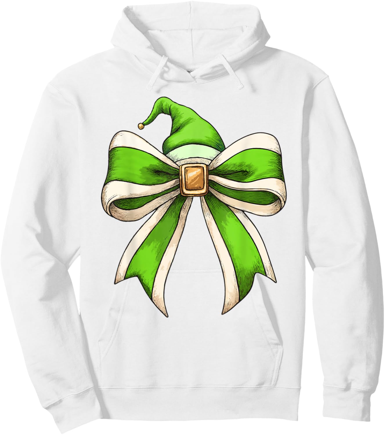 Coquette Christmas Bow Girls Women Holiday Ribbon Green Elf Hoodie - Hoodie | White