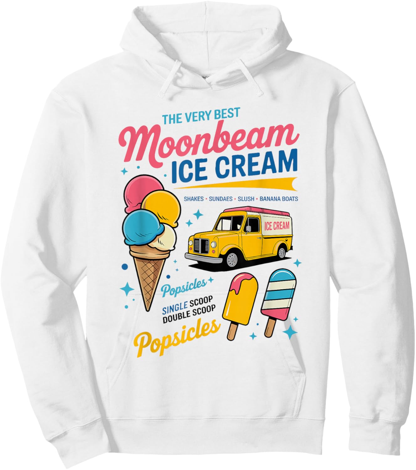 Vintage Moonbeam Ice Cream Truck Retro Double Scoop Popsicle Hoodie - Hoodie | White