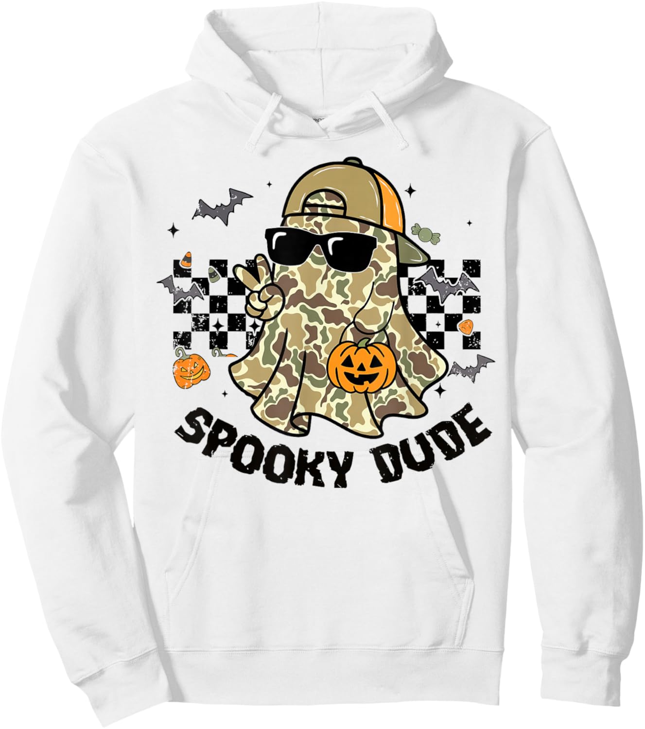 Spooky Dude Retro Camo Camouflage Halloween Cool Pumpkin Boy Hoodie - Hoodie | White