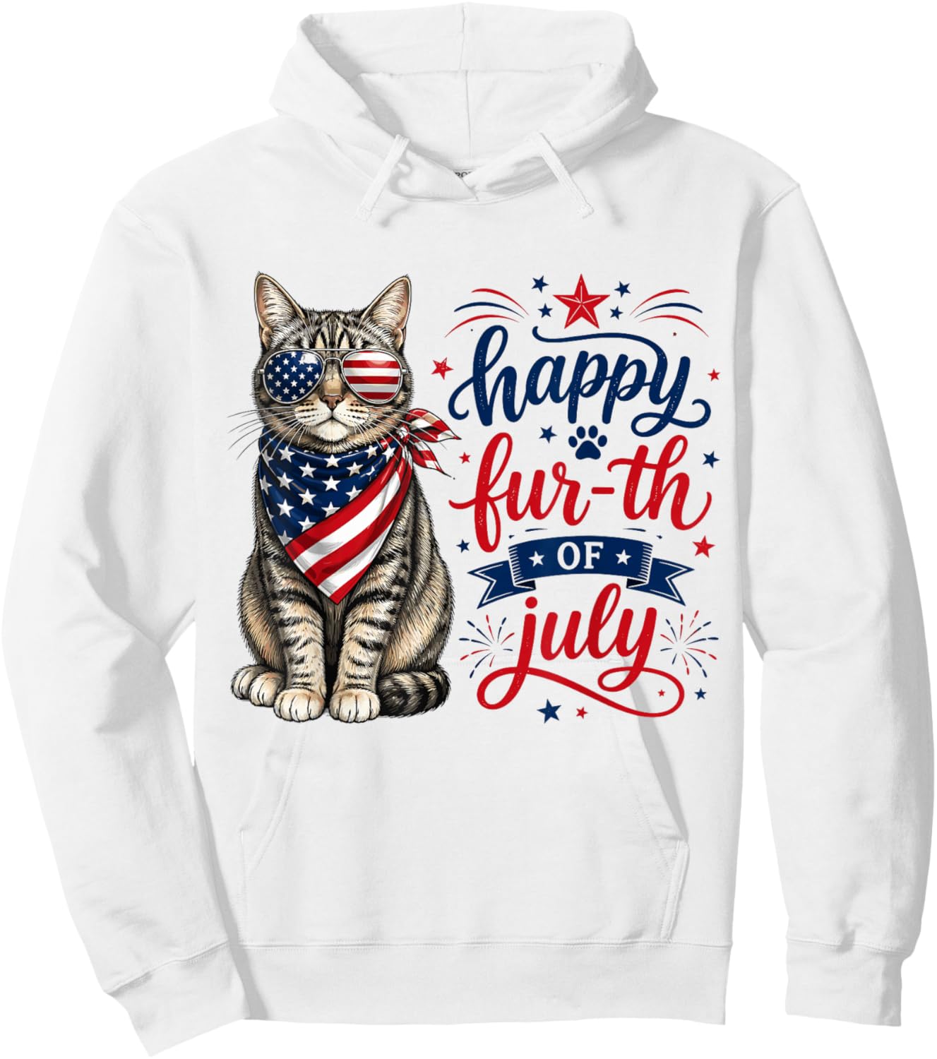Funny Cat 4th of July Happy Fur-th of July Hoodie - Hoodie | White