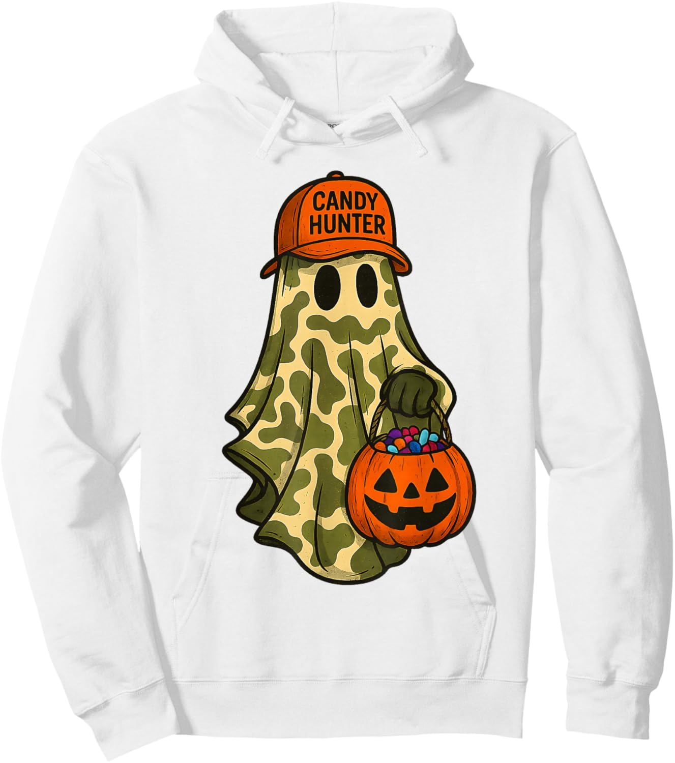 Camo Ghost Candy Hunter Halloween Funny Boys Kid Men Hunting Hoodie - Hoodie | White
