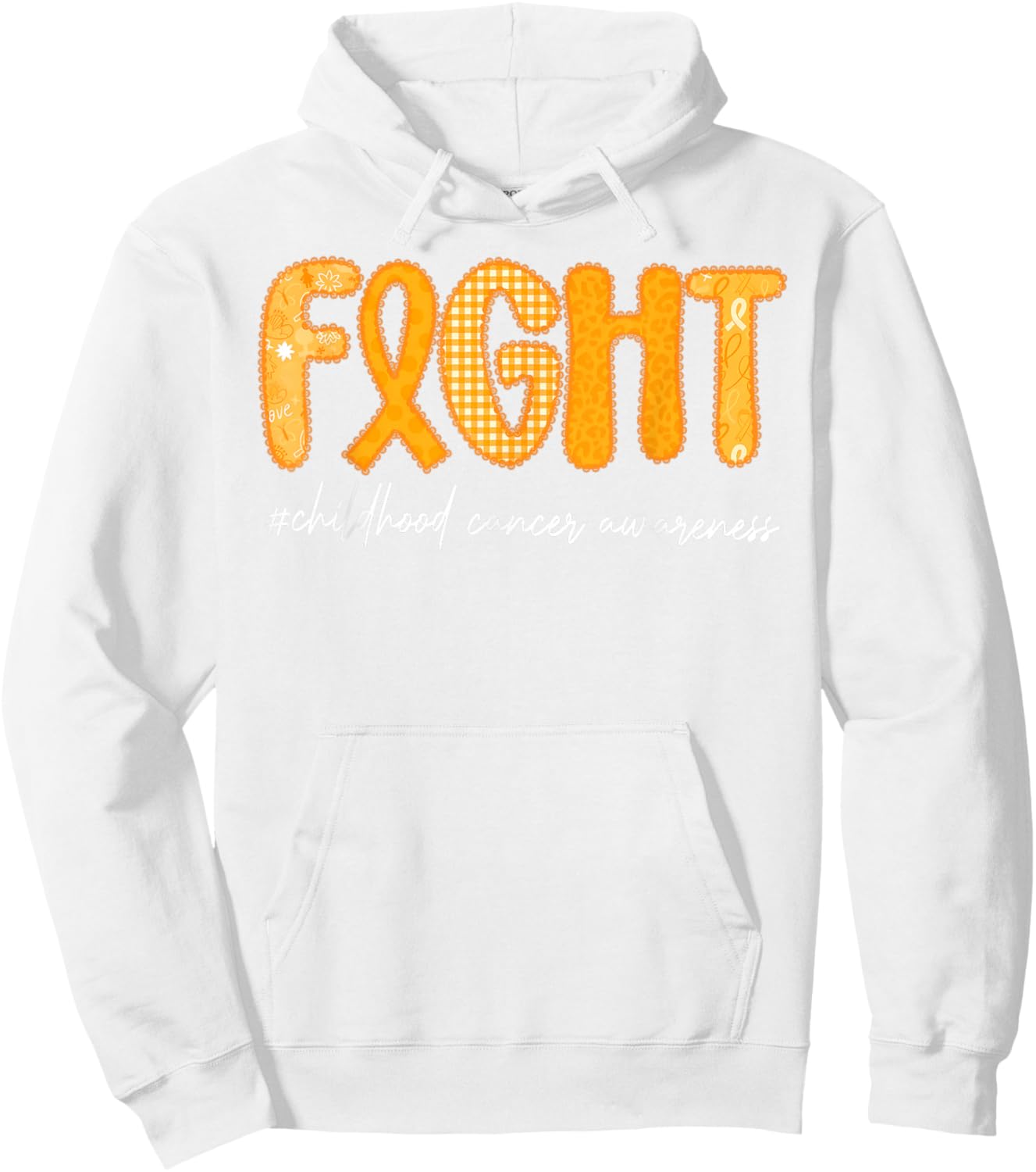 Preppy Fight Childhood Cancer Awareness Support Warrior Gold Hoodie - Hoodie | White