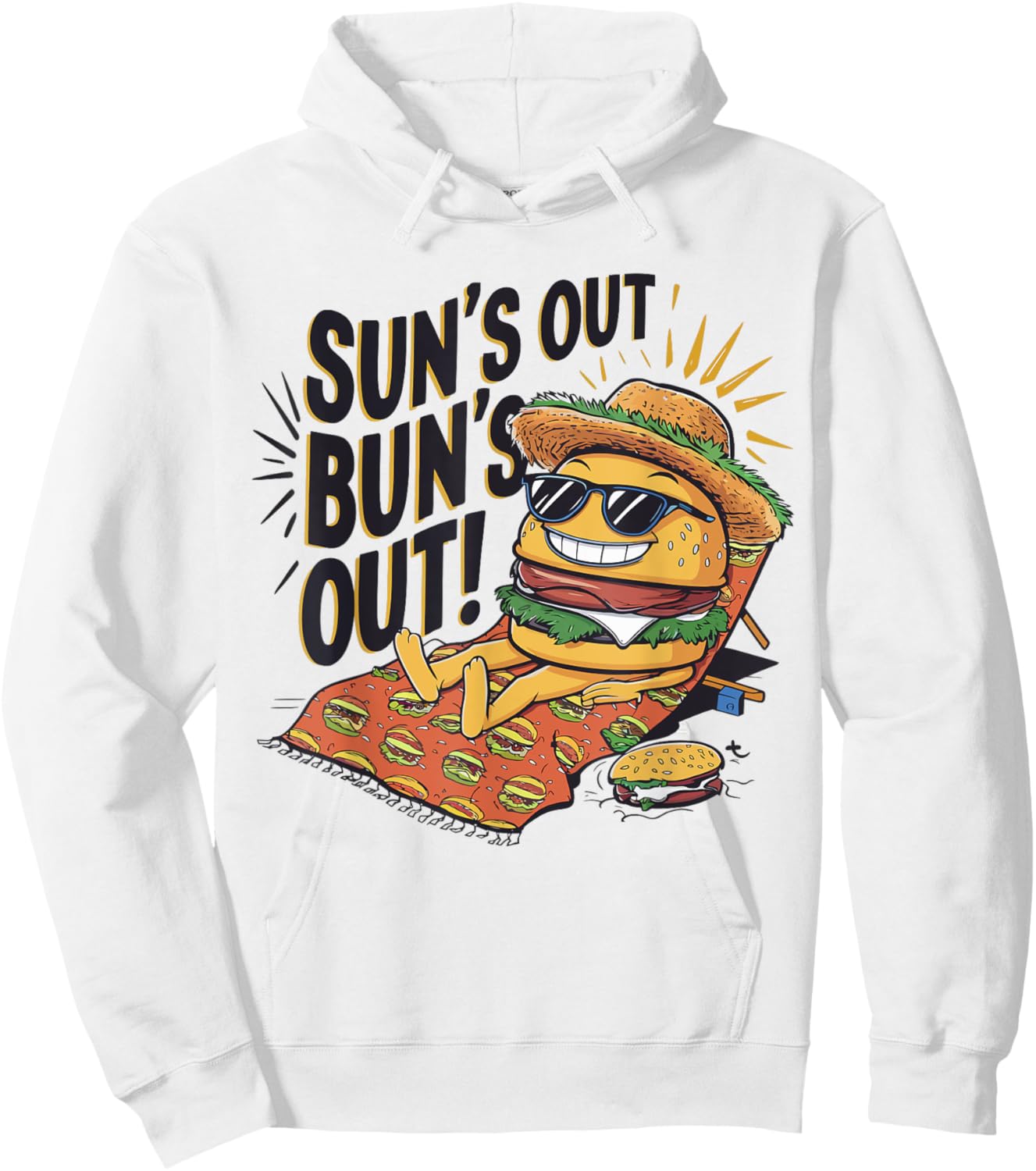 Sun's Out Bun's Out Funny Summer Cheeseburger Food Lover Women Hoodie - Hoodie | White