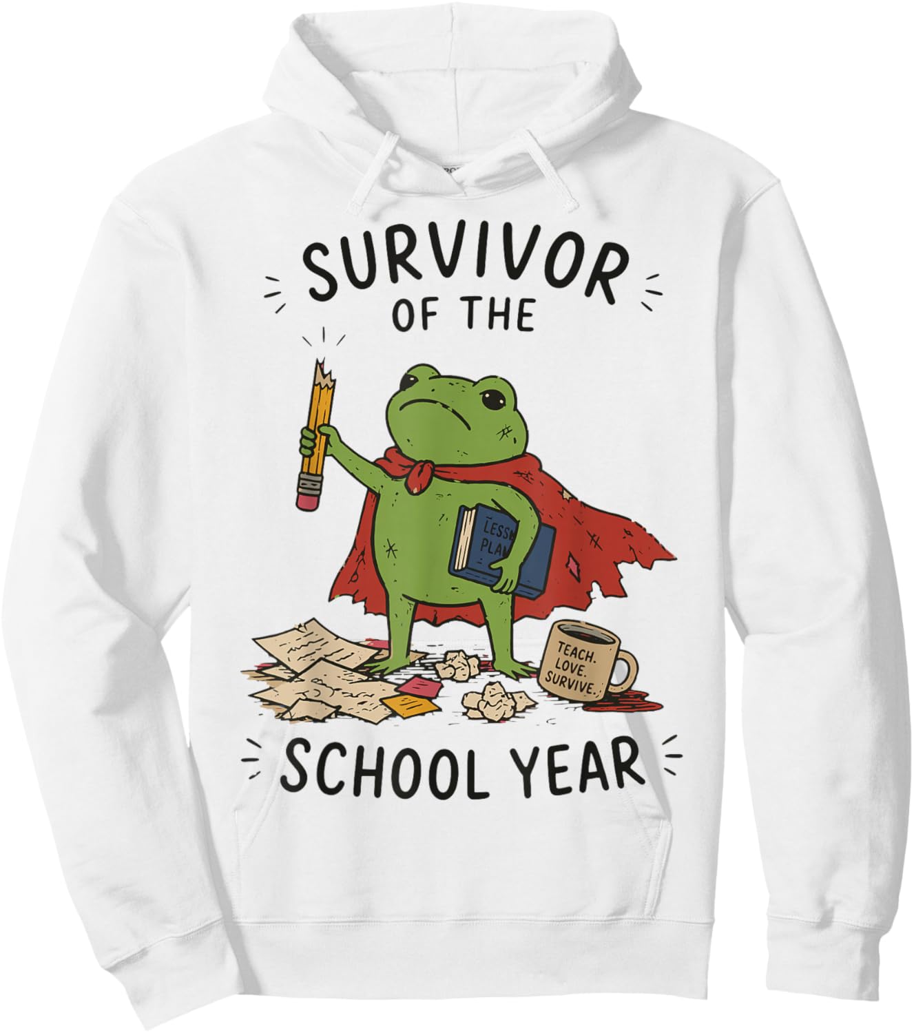 Survivor of The School Year Frog Teacher Retro Last Day of Hoodie - Hoodie | White