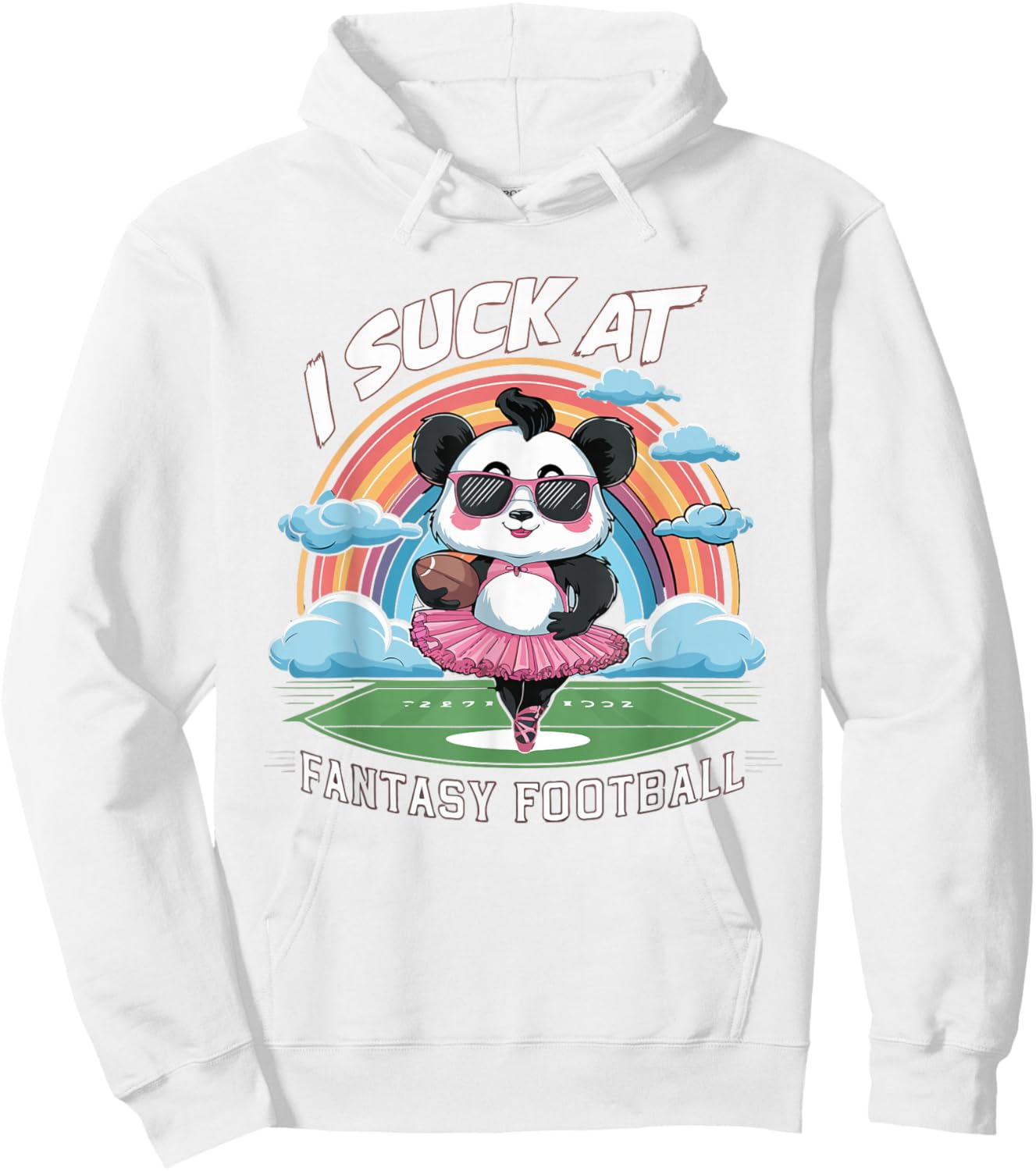 I Suck At Fantasy Football Funny Panda Rainbow Pink Loser Hoodie - Hoodie | White