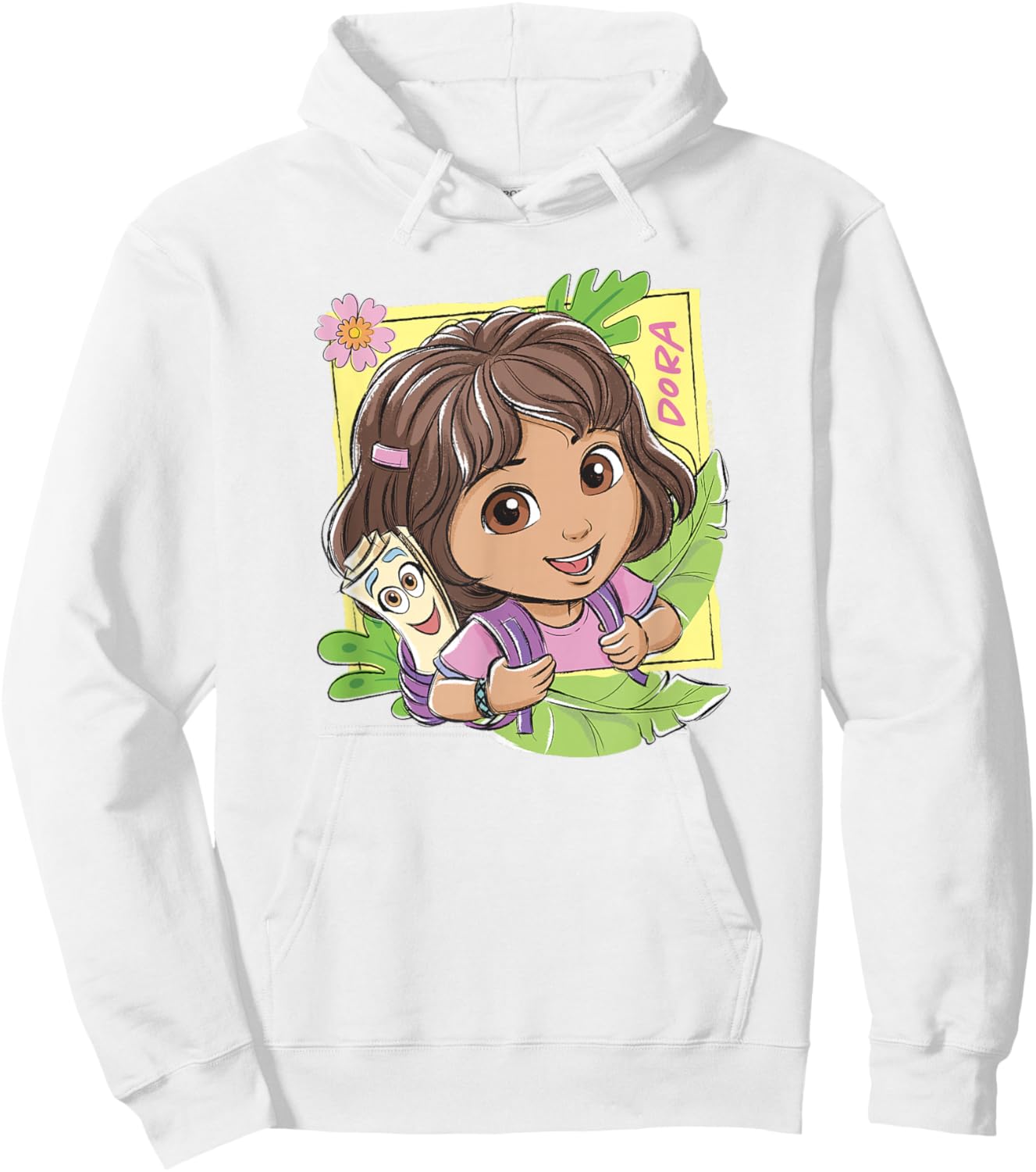 Dora (2024) Dora and Map Tropical Leaves Hoodie - Hoodie | White