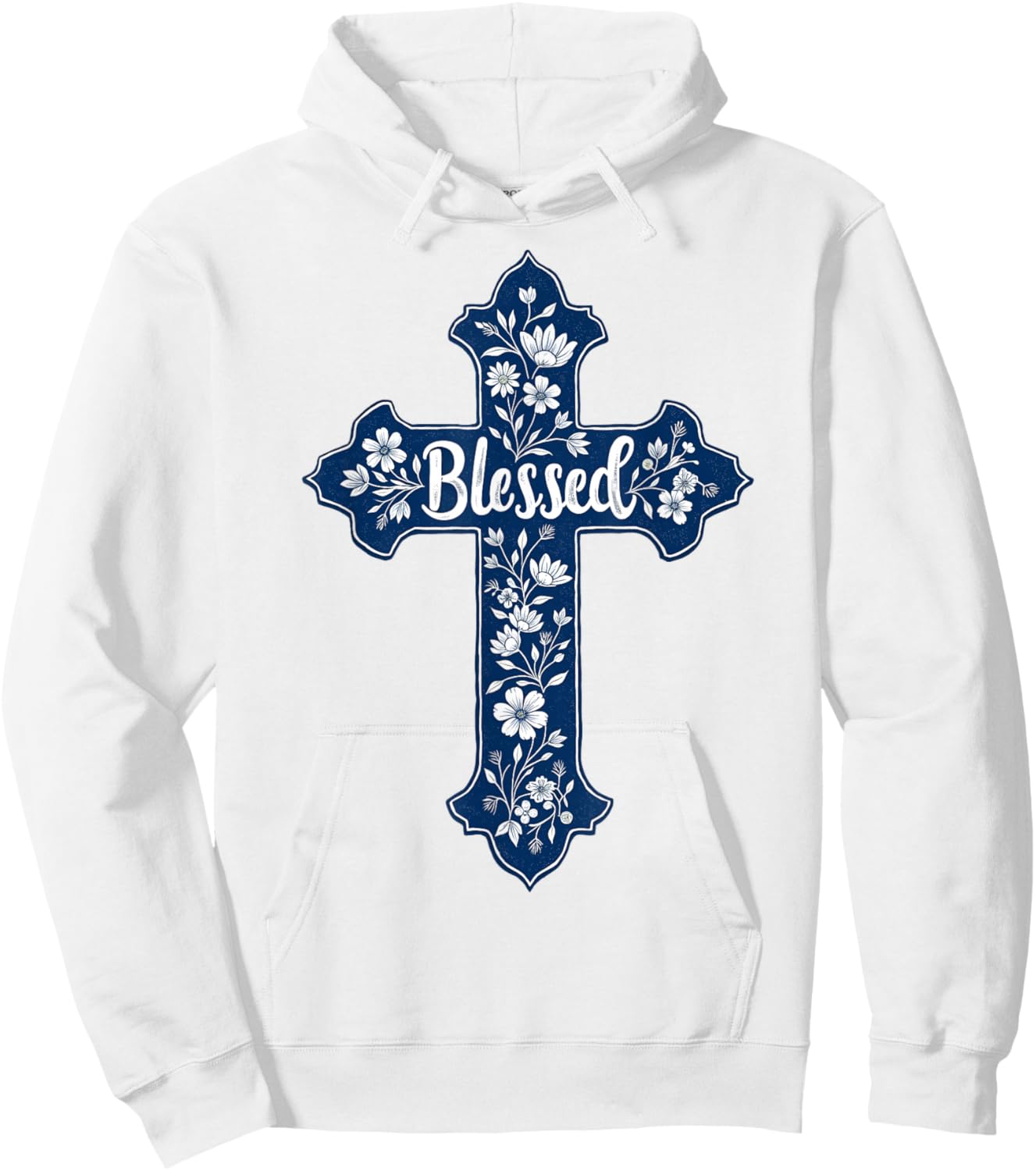 Christian Faith Cross Blue Toile Chinoiserie Floral Hoodie - Hoodie | White