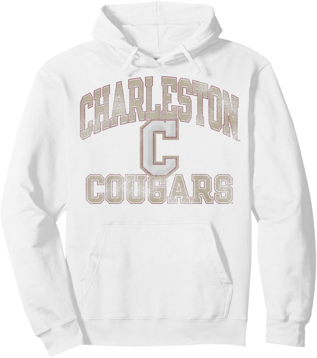 Charleston Cougars Vintage Worn Gray Officially Licensed Hoodie - Hoodie | White
