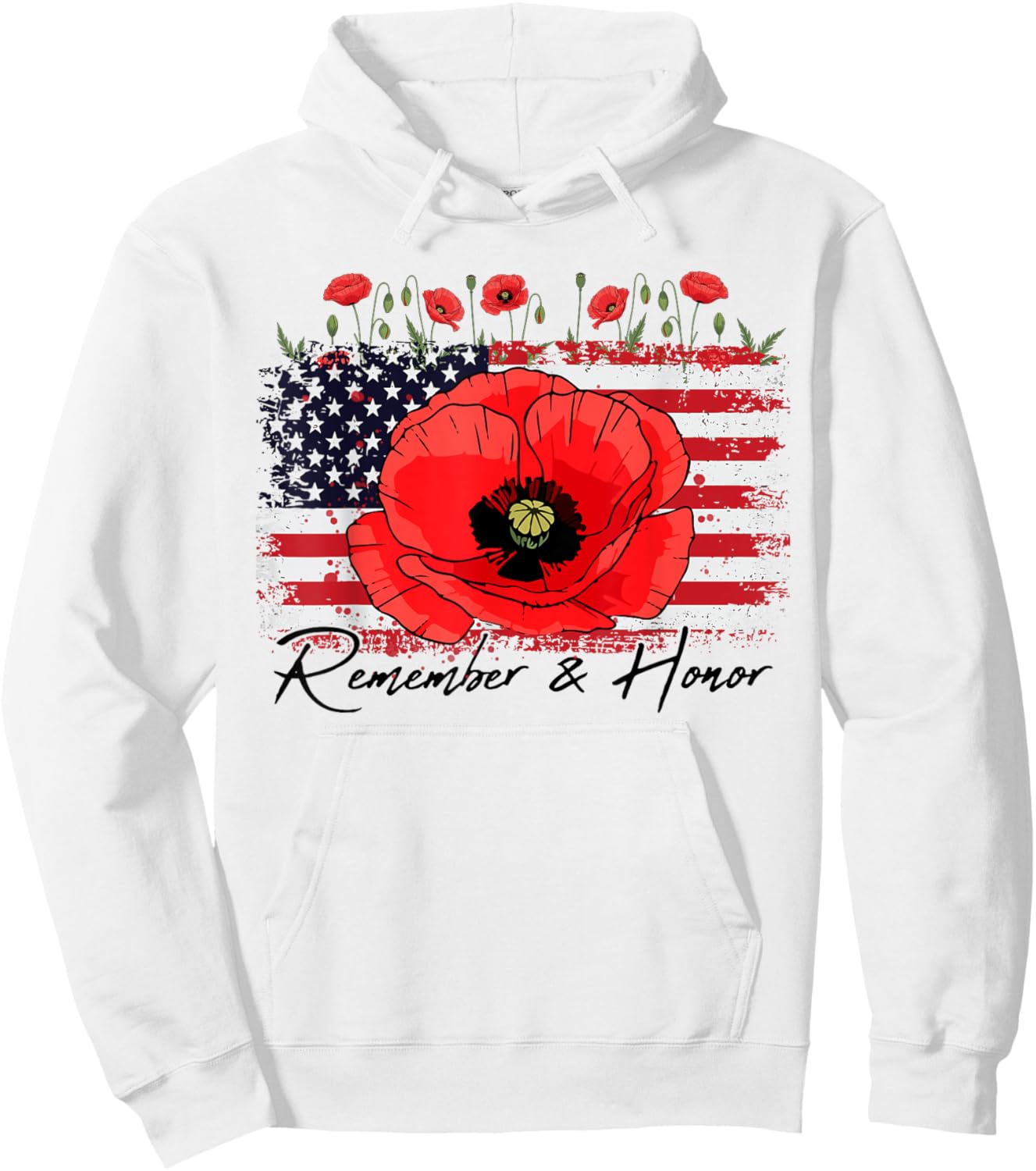 Memorial Day Remember Honor Patriotic USA Flag Flower Women Hoodie - Hoodie | White