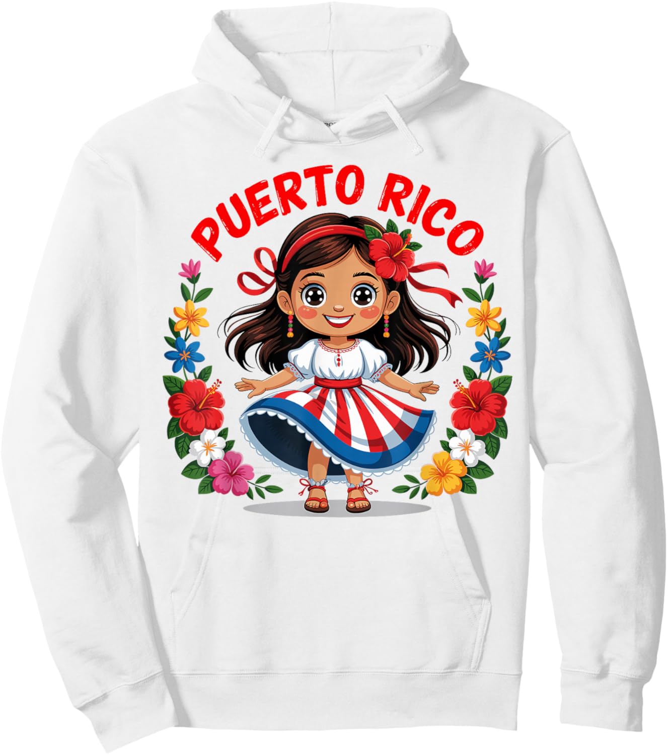 Puerto Rican Girl Culture Pride Cute Girl Traditional Dress Hoodie - Hoodie | White