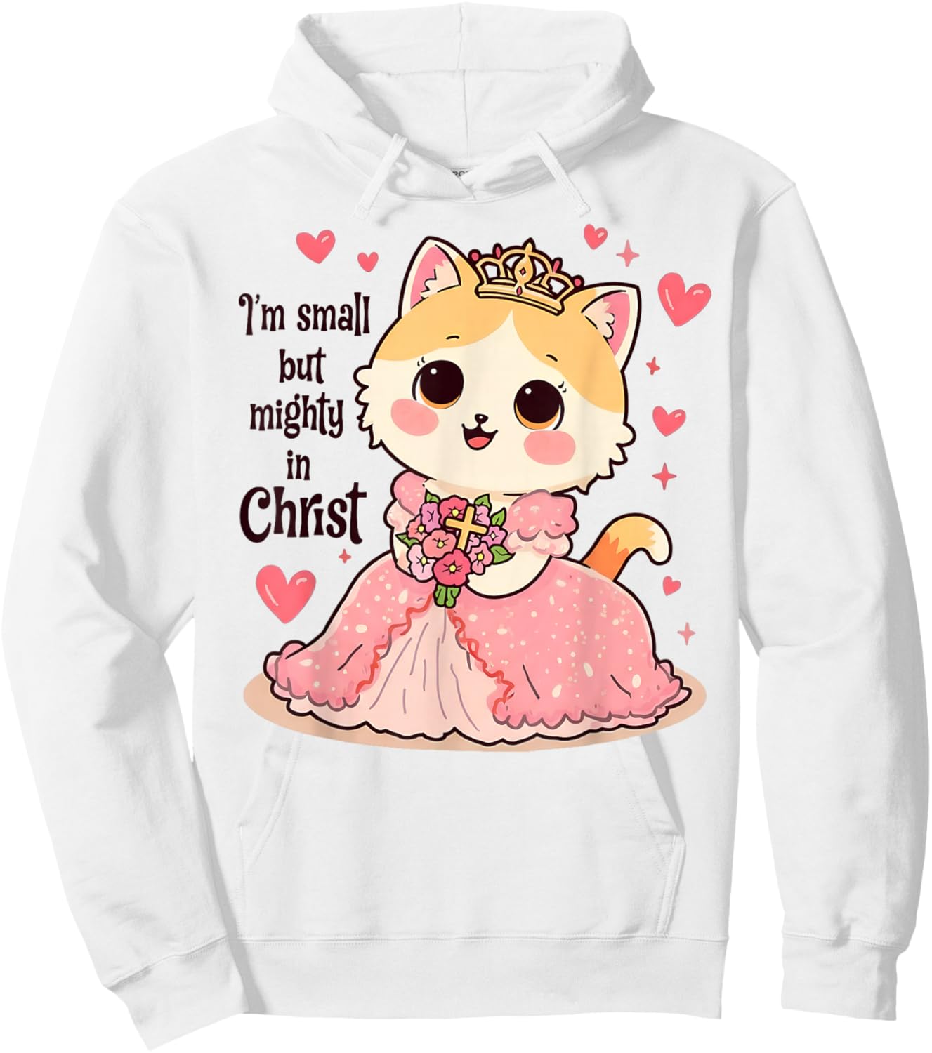 Christian Kids I Am Small But Mighty in Christ Cute Cat Hoodie - Hoodie | White