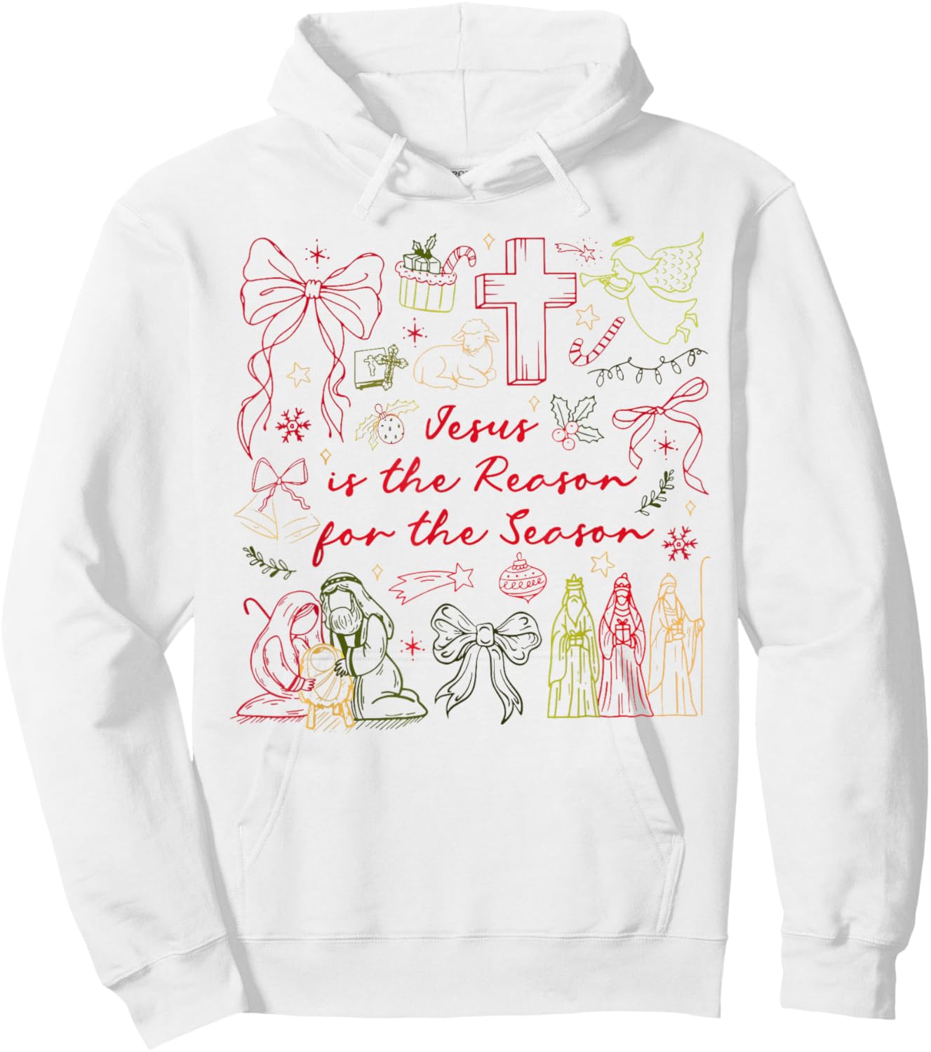 Jesus is The Reason Christian Cross Coquette Bow Christmas Hoodie - Hoodie | White