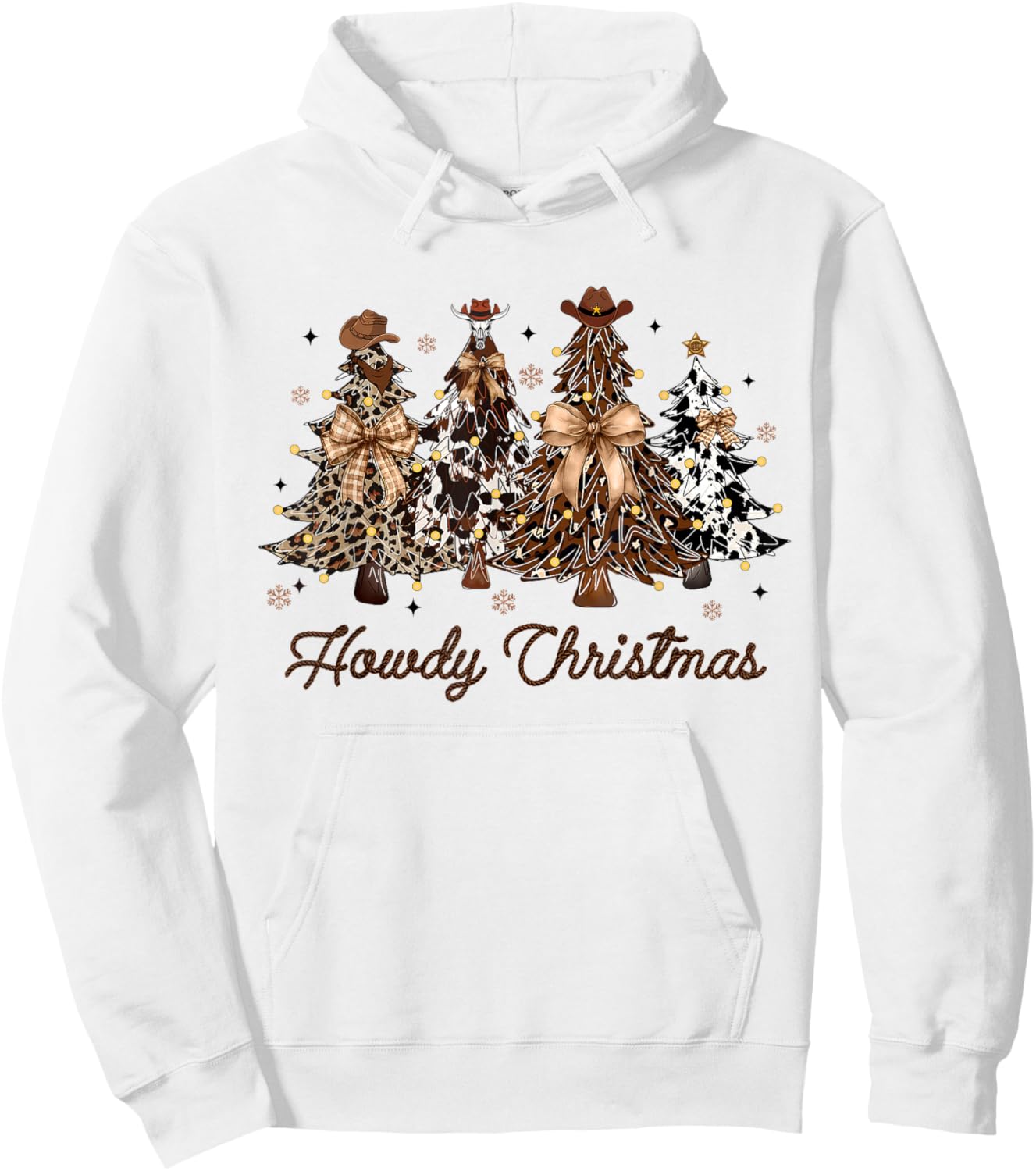 Howdy Christmas Tree Coquette Bow Western Xmas Pjs Cowgirl Hoodie - Hoodie | White