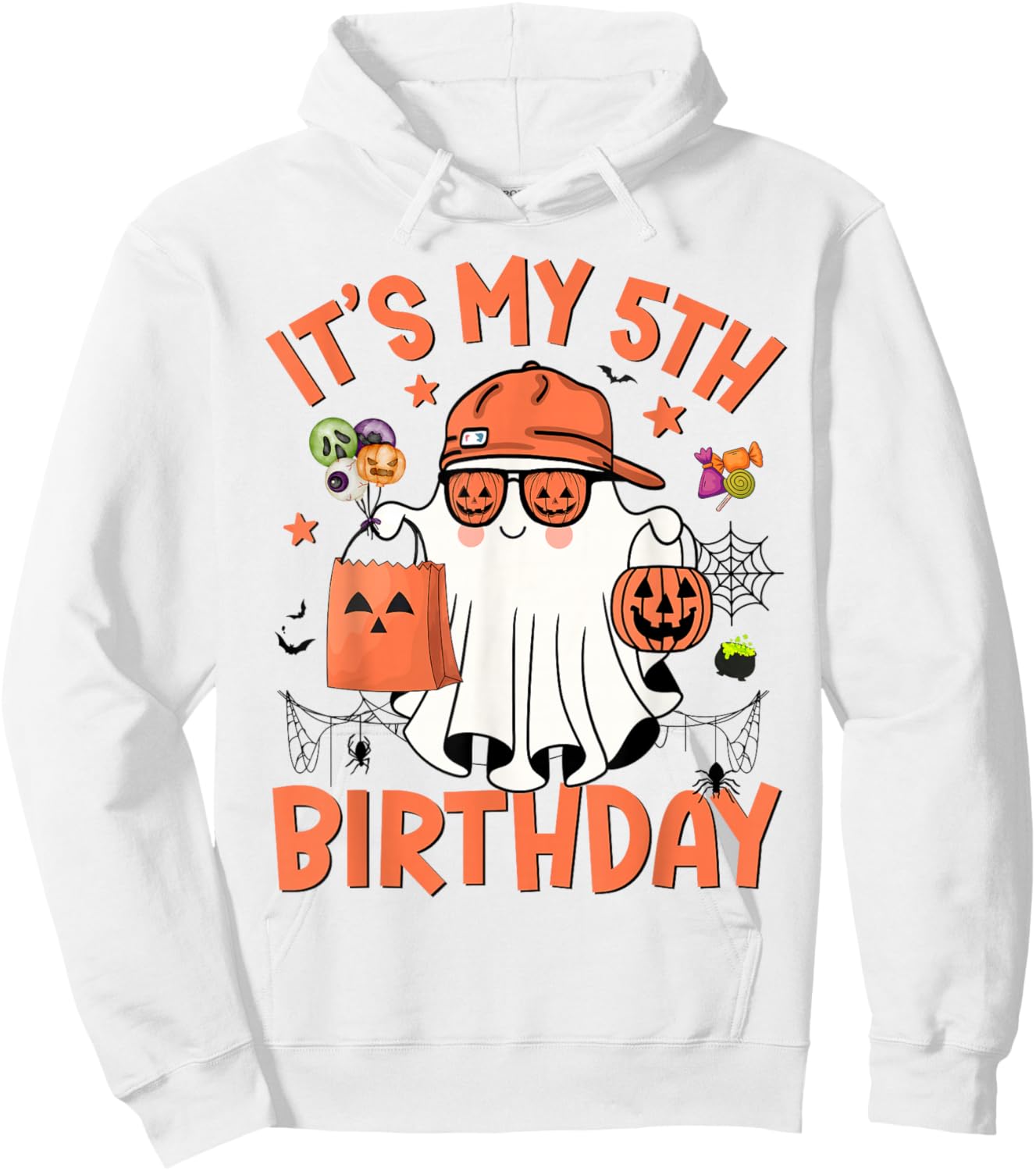 It's My 5th Birthday Funny Halloween Ghost Boo 5th Bday Boys Hoodie - Hoodie | White