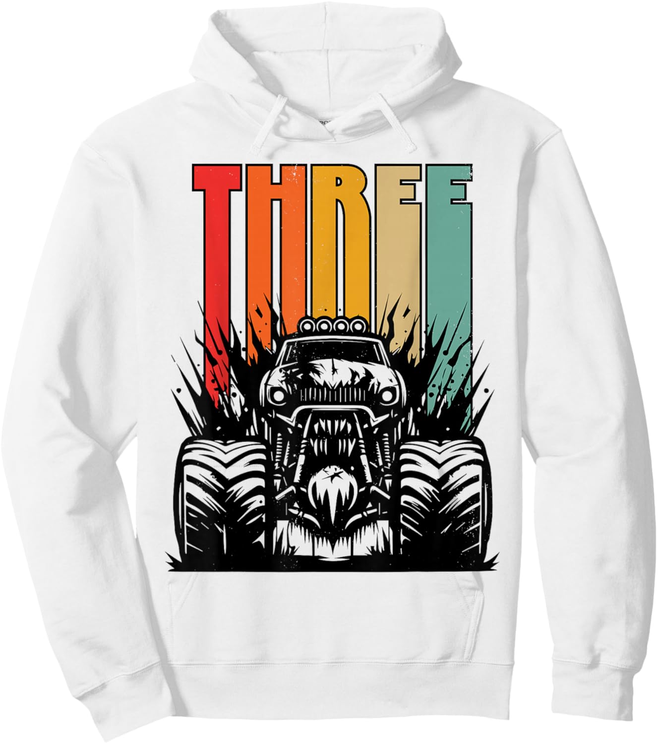 3 Year Old Monster Truck Lovers 3rd Birthday Party Retro Hoodie - Hoodie | White