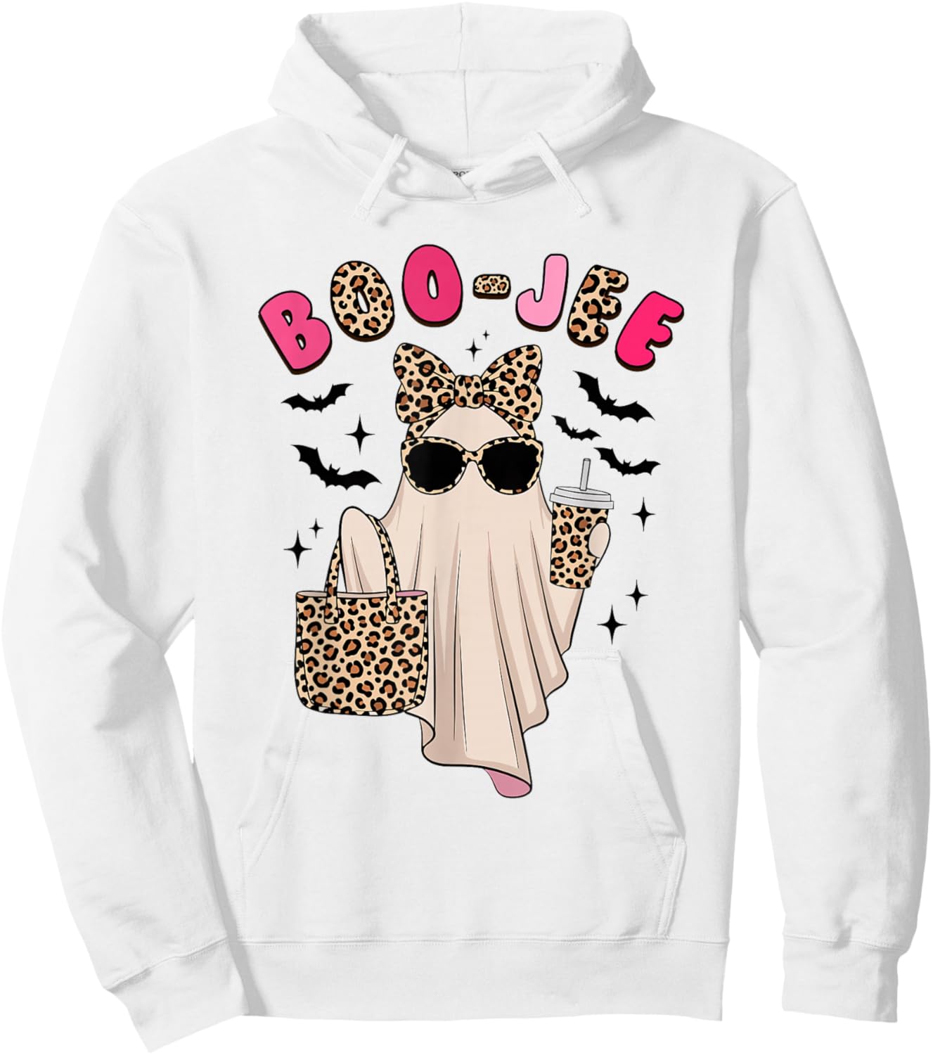 Coquette Leopard Ghost Coffee Boo-JEE Halloween Boujee Ghost Hoodie - Hoodie | White