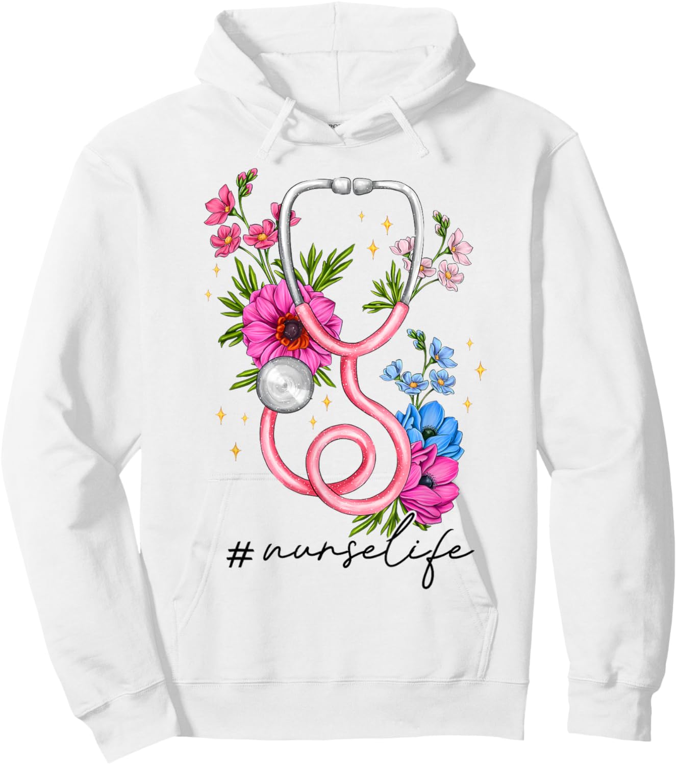 Heart Stethoscope Flower Doctor Nurse RN Nursing Women Girl Hoodie - Hoodie | White