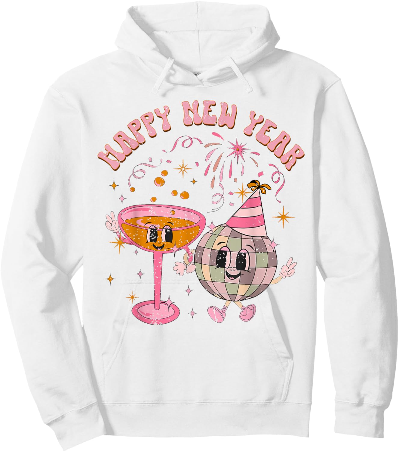 Happy New Year 2025 Disco Ball Wine Glass Cheers Drink Party Hoodie - Hoodie | White
