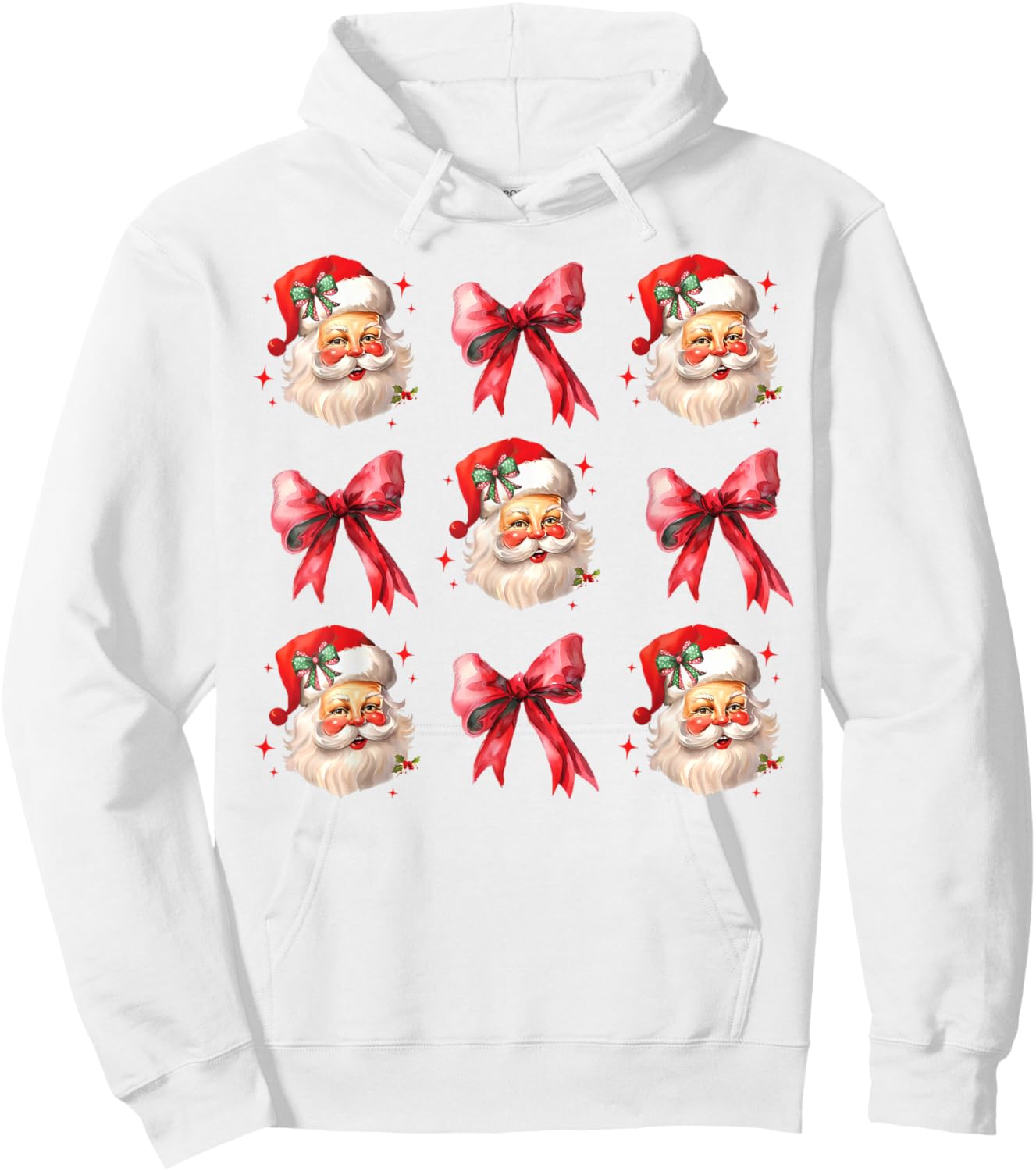 Retro Coquette Santa Red Bows Christmas Girl Hoodie - Hoodie | White