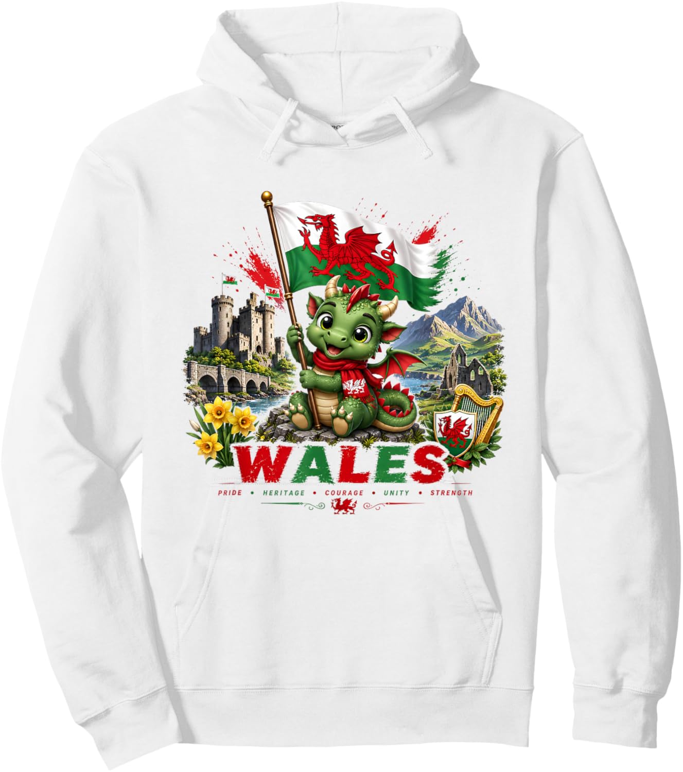 Wales for Kids, Welsh map, Wales Flag Shirt for Girls Hoodie - Hoodie | White
