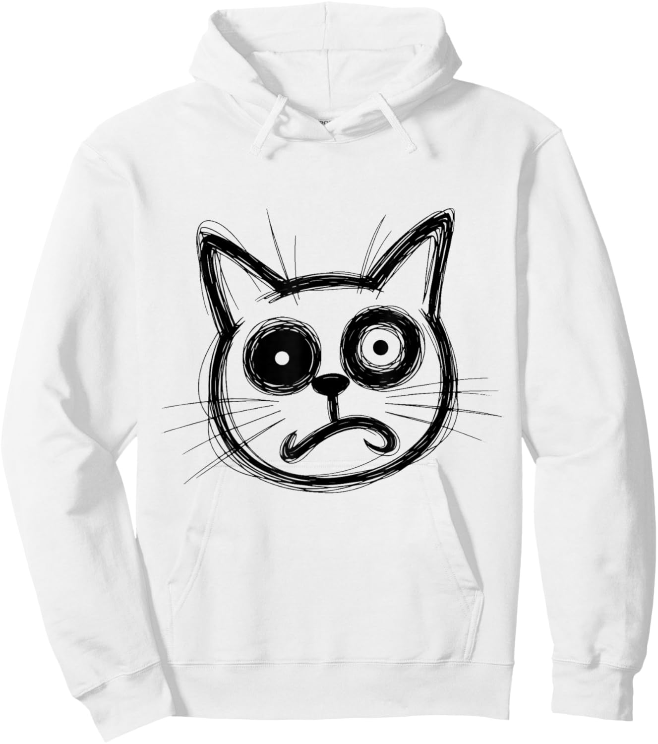 Funny Sketchy Cat Pet Energy Minimal Line Art Drawing Style Hoodie - Hoodie | White