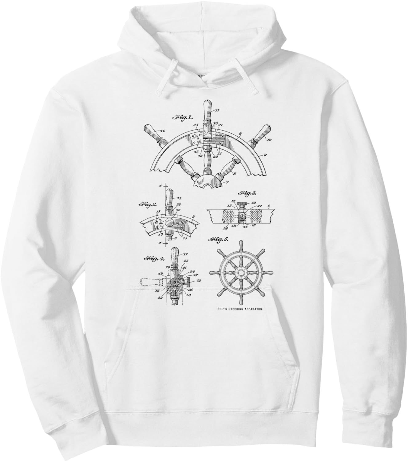 Nautical Vintage Sailing Boating Ship's Wheel Patent Sailors Hoodie - Hoodie | White