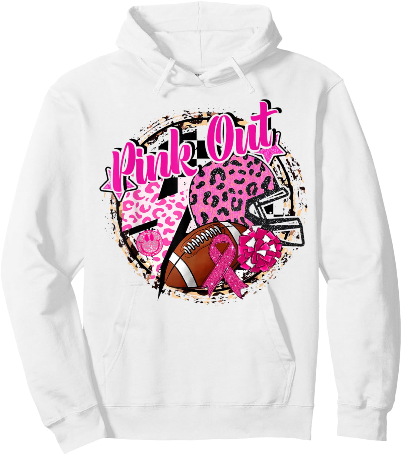Pink Out Cheer Football Pink Ribbon Breast Cancer Awareness Hoodie - Hoodie | White