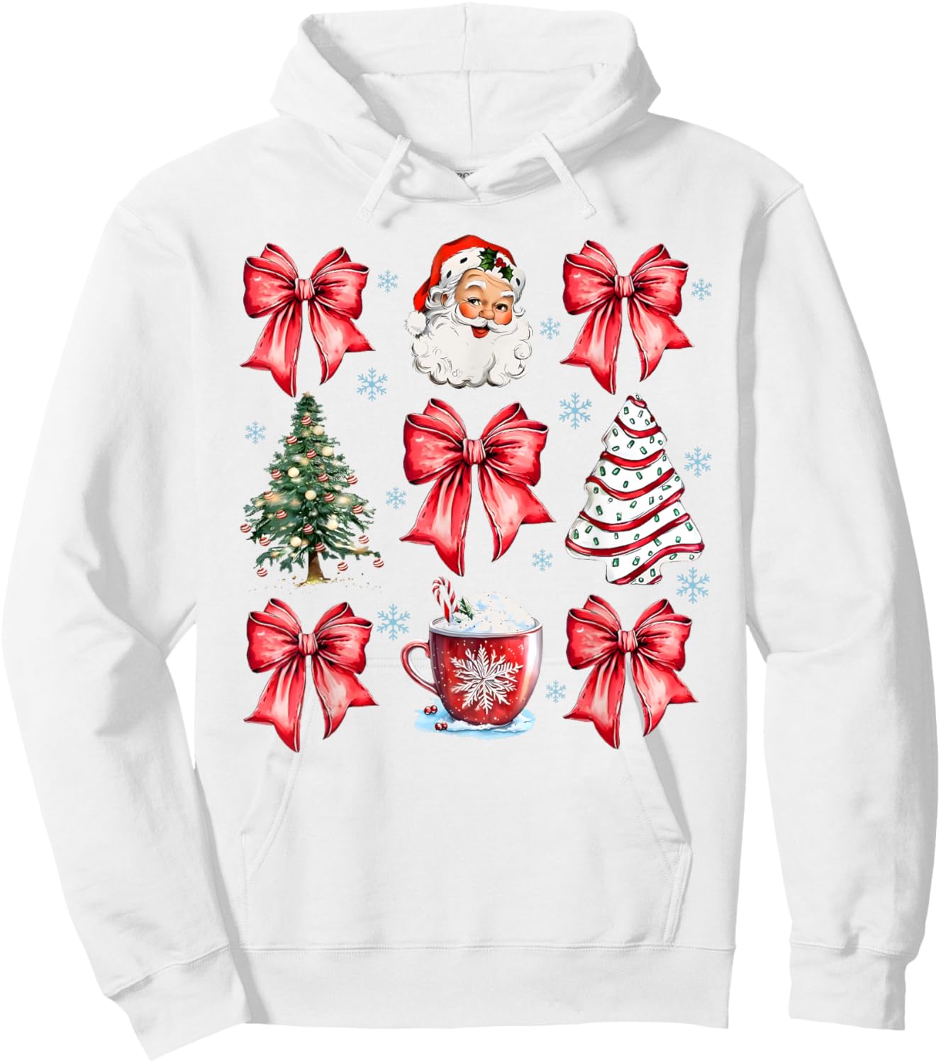 Retro Christmas Coquette Bow Santa Coffee Cake Holiday Women Hoodie - Hoodie | White